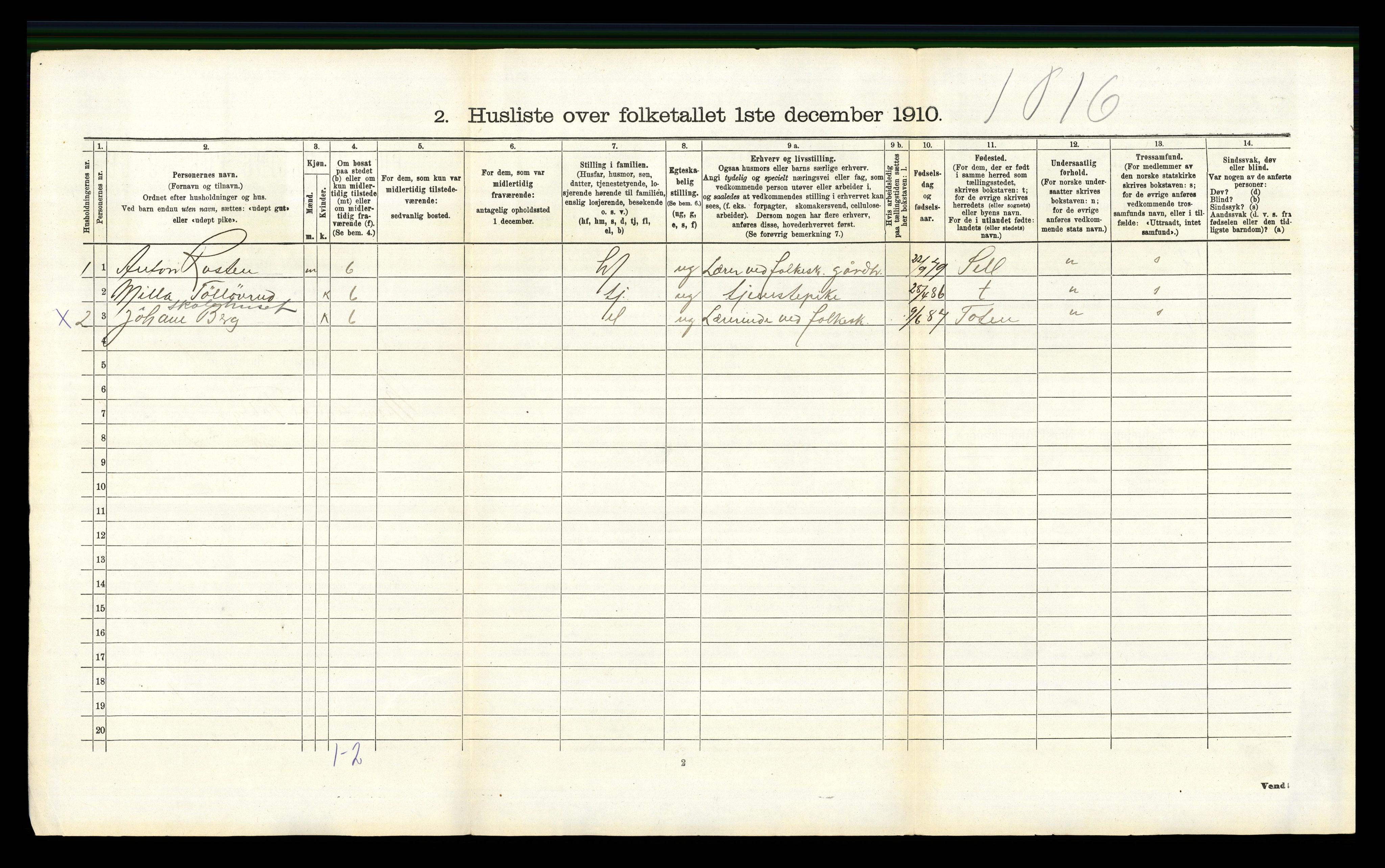 RA, 1910 census for Fåberg, 1910, p. 401