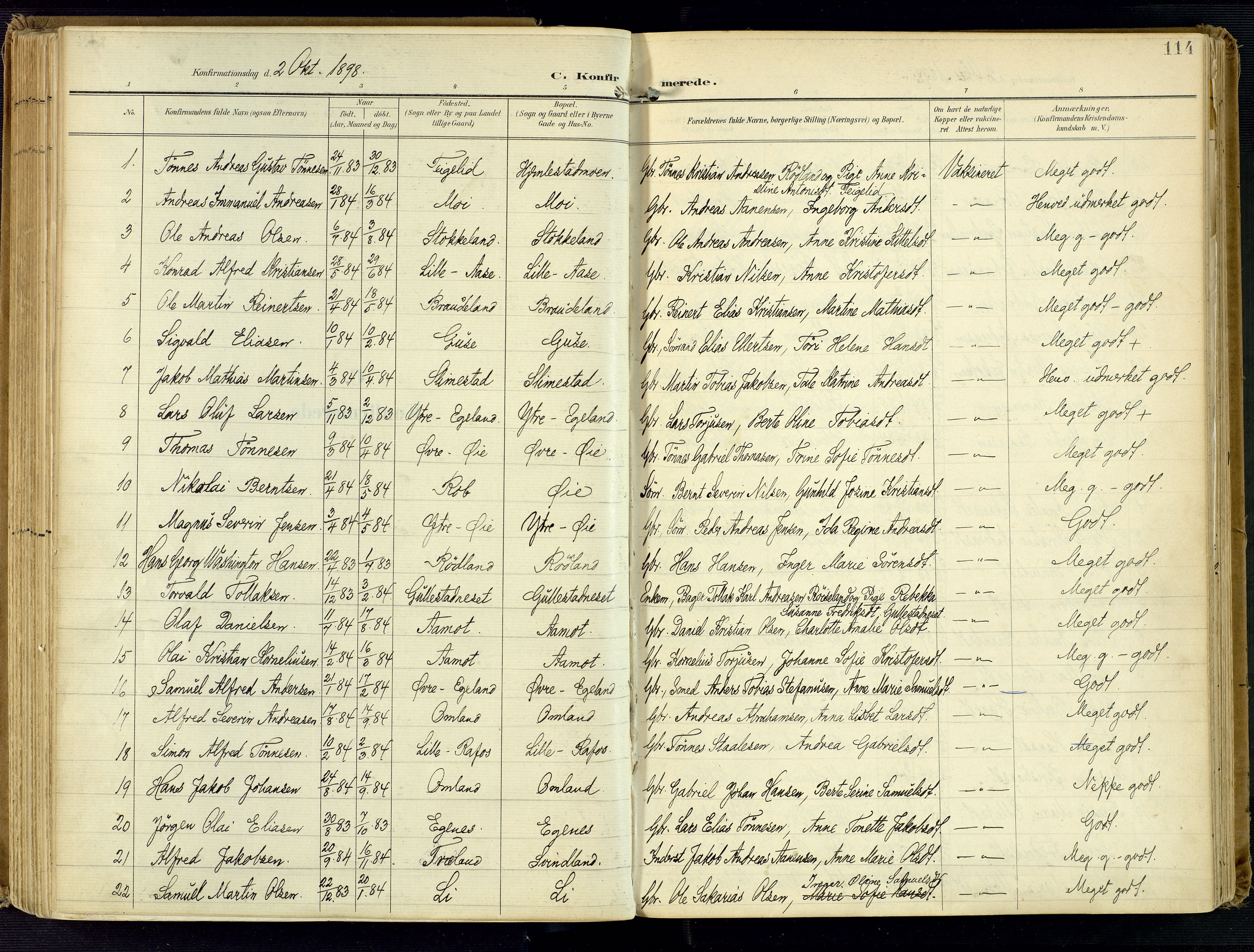 Kvinesdal sokneprestkontor, AV/SAK-1111-0026/F/Fa/Fab/L0009: Parish register (official) no. A 9, 1898-1915, p. 114