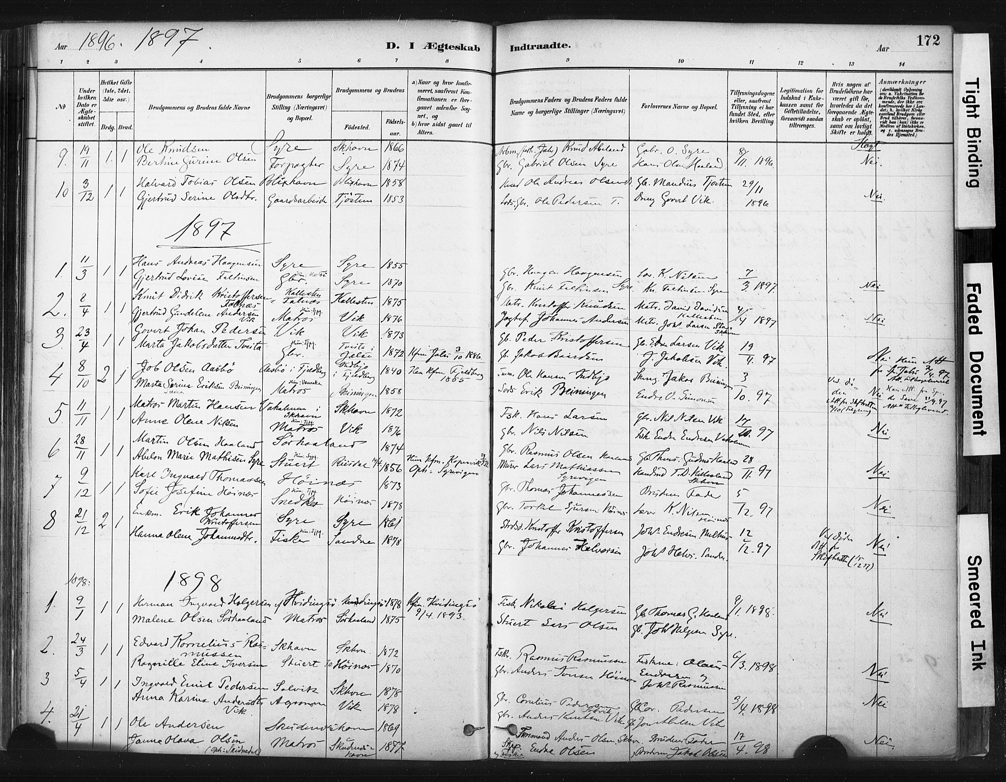 Skudenes sokneprestkontor, SAST/A -101849/H/Ha/Haa/L0009: Parish register (official) no. A 6, 1882-1912, p. 172