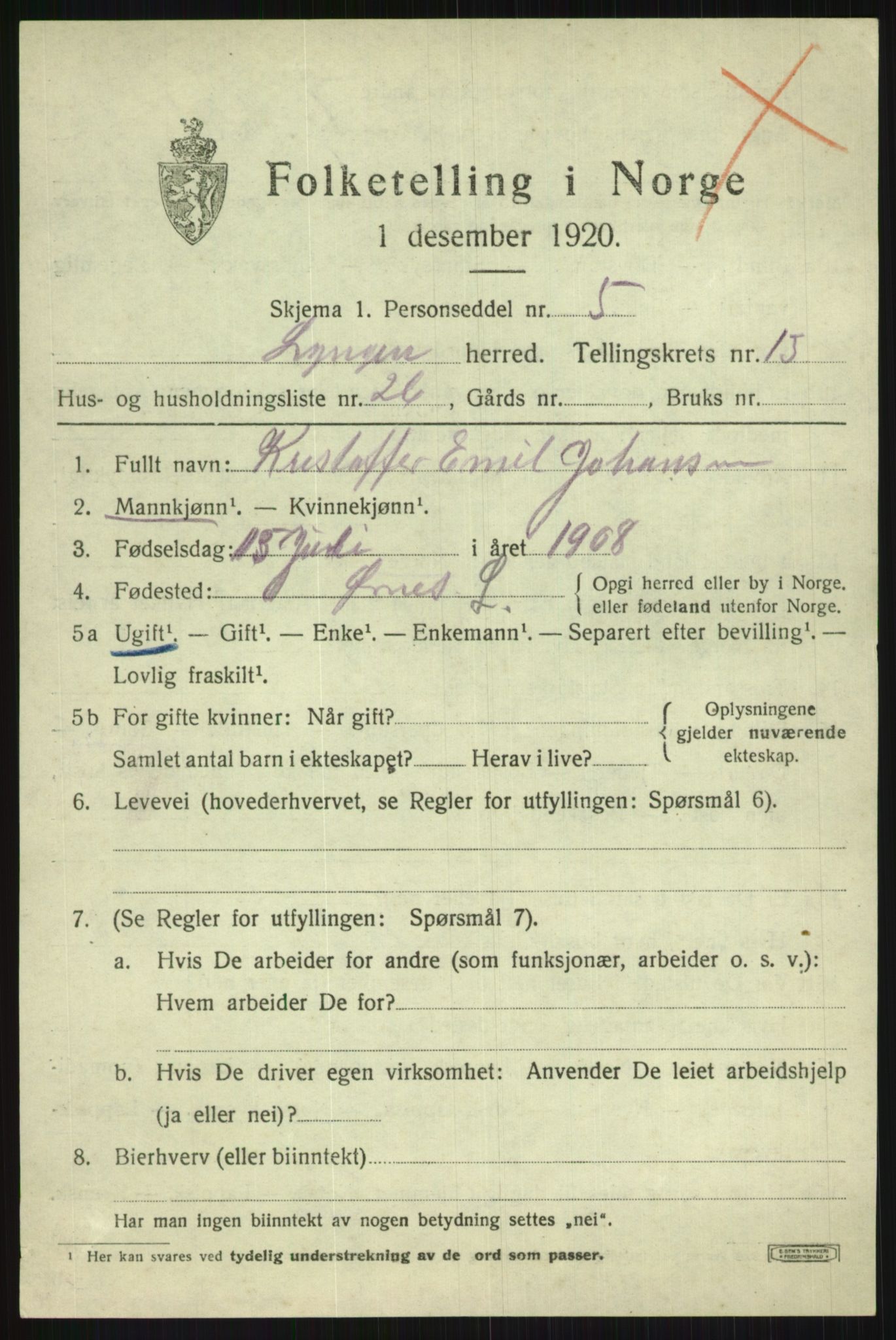 SATØ, 1920 census for Lyngen, 1920, p. 10409