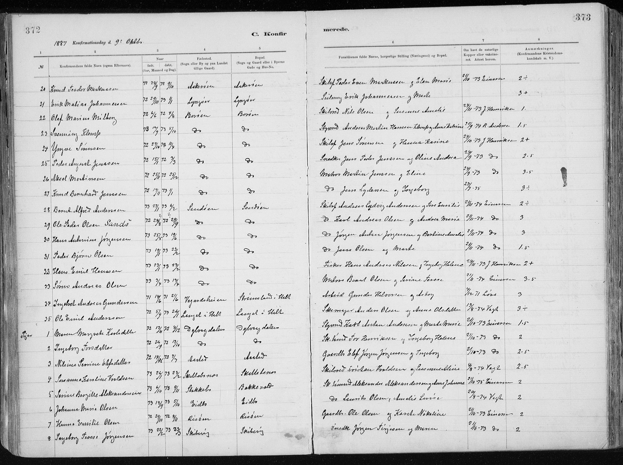 Dypvåg sokneprestkontor, AV/SAK-1111-0007/F/Fa/Faa/L0008: Parish register (official) no. A 8, 1885-1906, p. 372-373