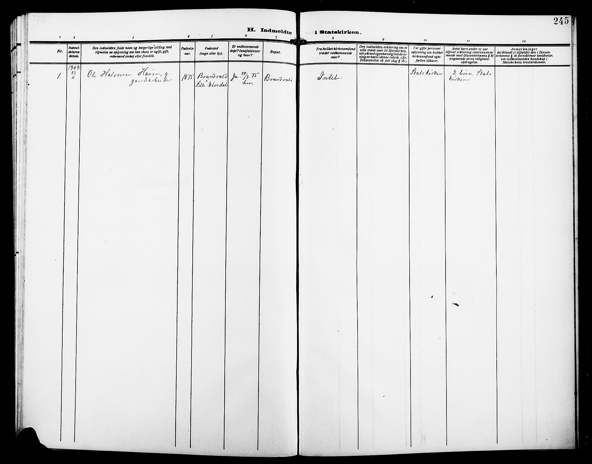 Alvdal prestekontor, SAH/PREST-060/H/Ha/Hab/L0005: Parish register (copy) no. 5, 1908-1923, p. 245