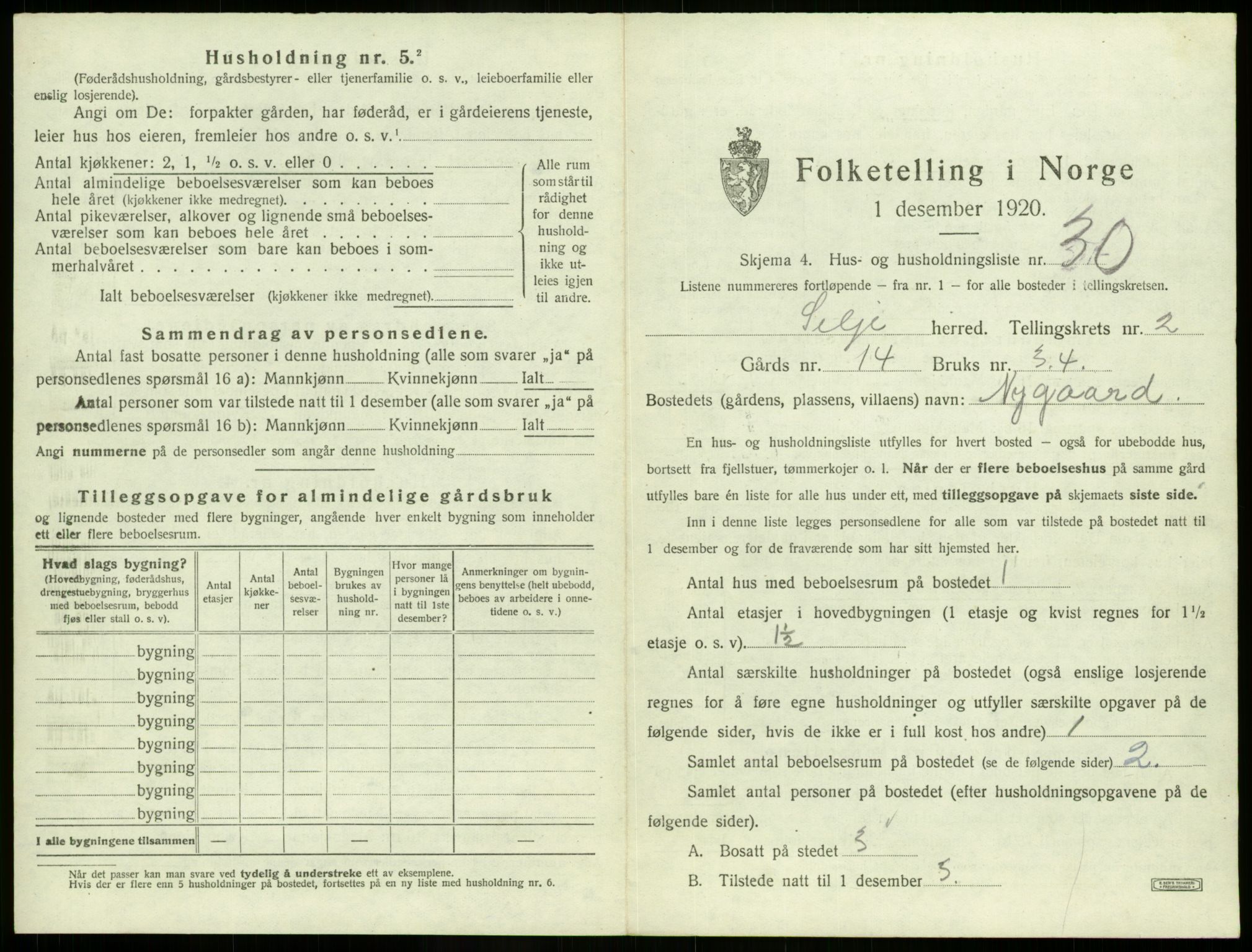 SAB, 1920 census for Selje, 1920, p. 188