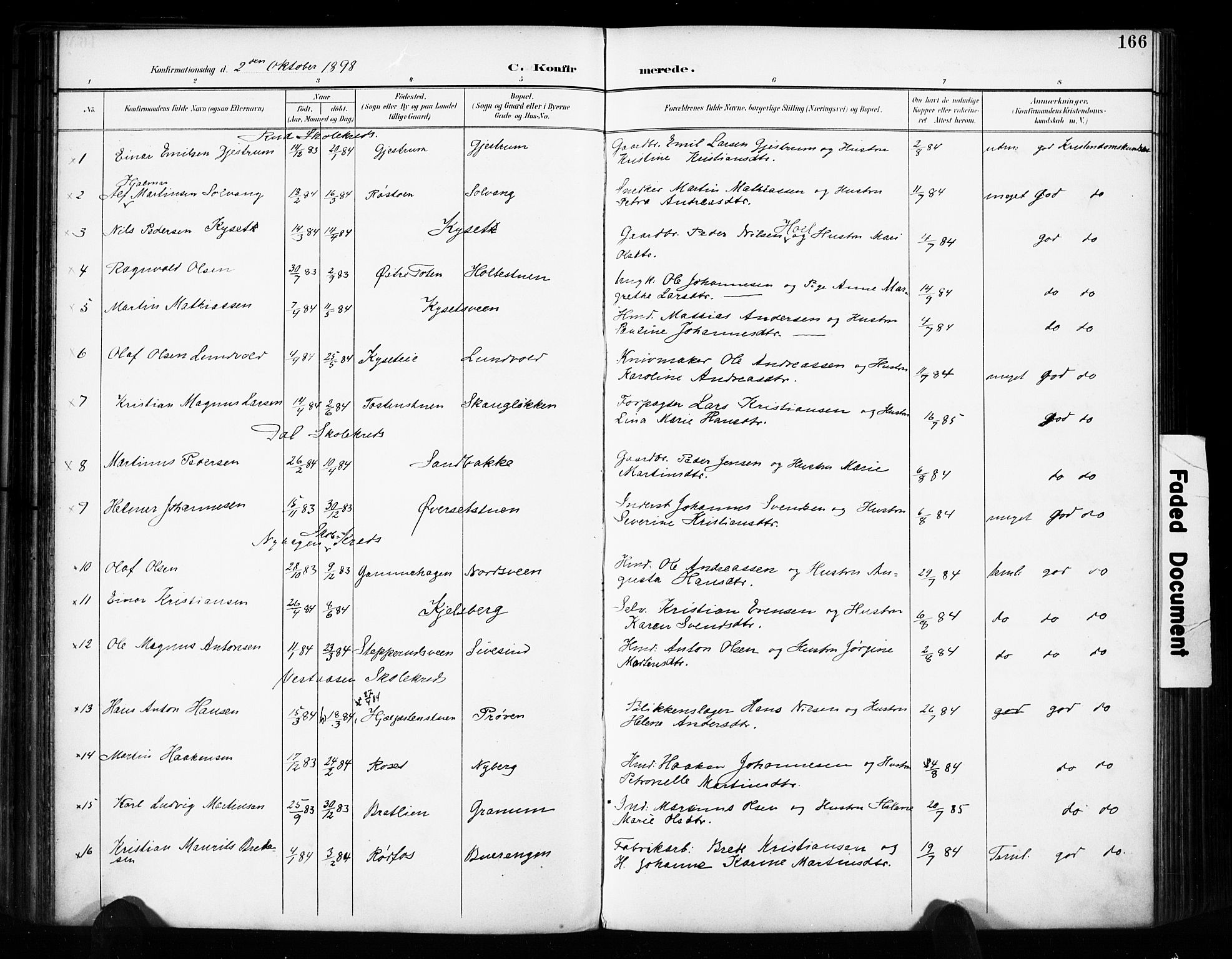 Vestre Toten prestekontor, SAH/PREST-108/H/Ha/Haa/L0011: Parish register (official) no. 11, 1895-1906, p. 166