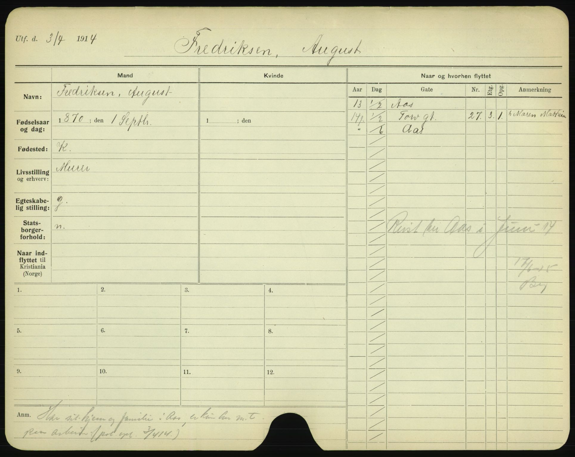 Oslo folkeregister, Registerkort, AV/SAO-A-11715/F/Fa/Fac/L0003: Menn, 1906-1914, p. 259a