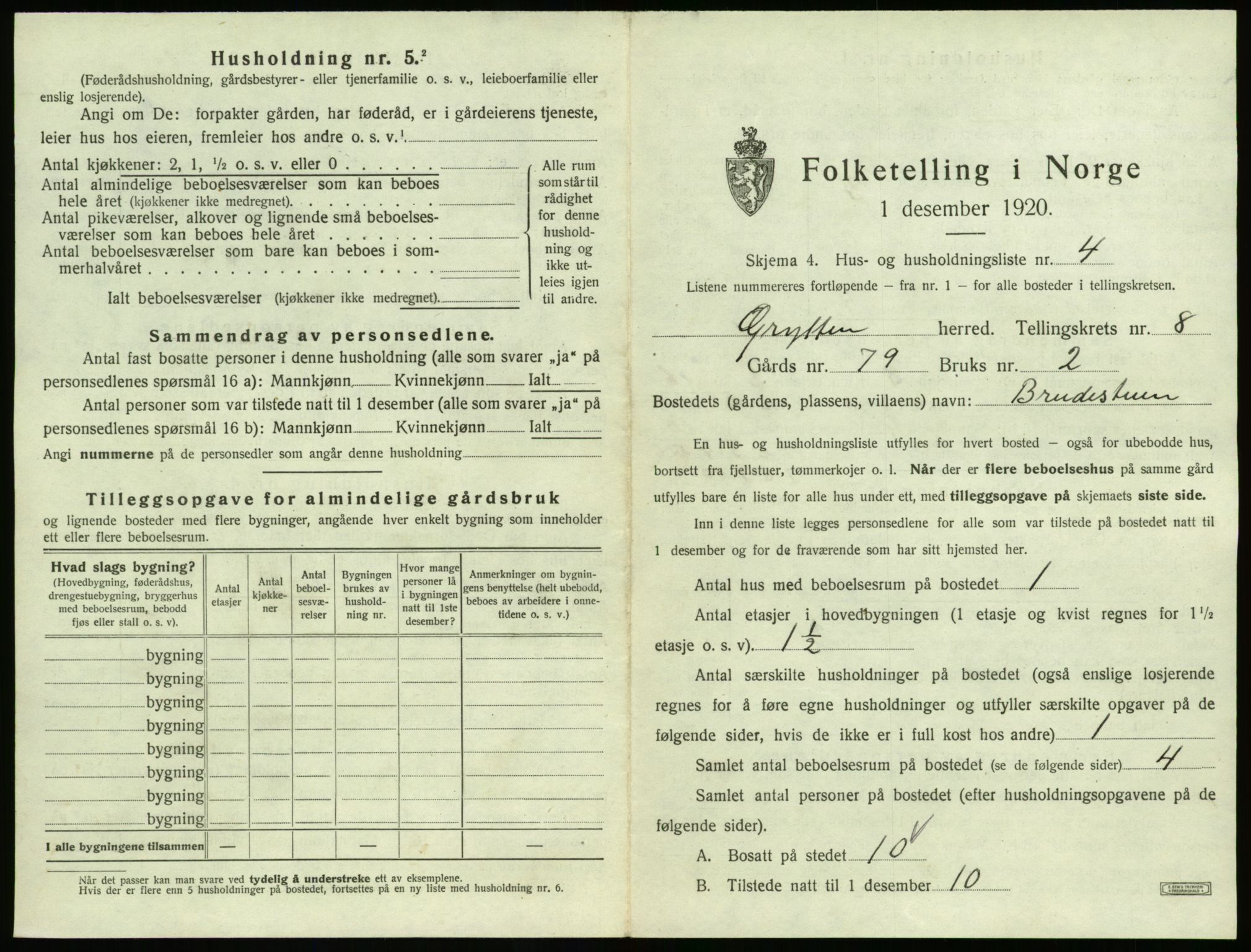 SAT, 1920 census for Grytten, 1920, p. 796