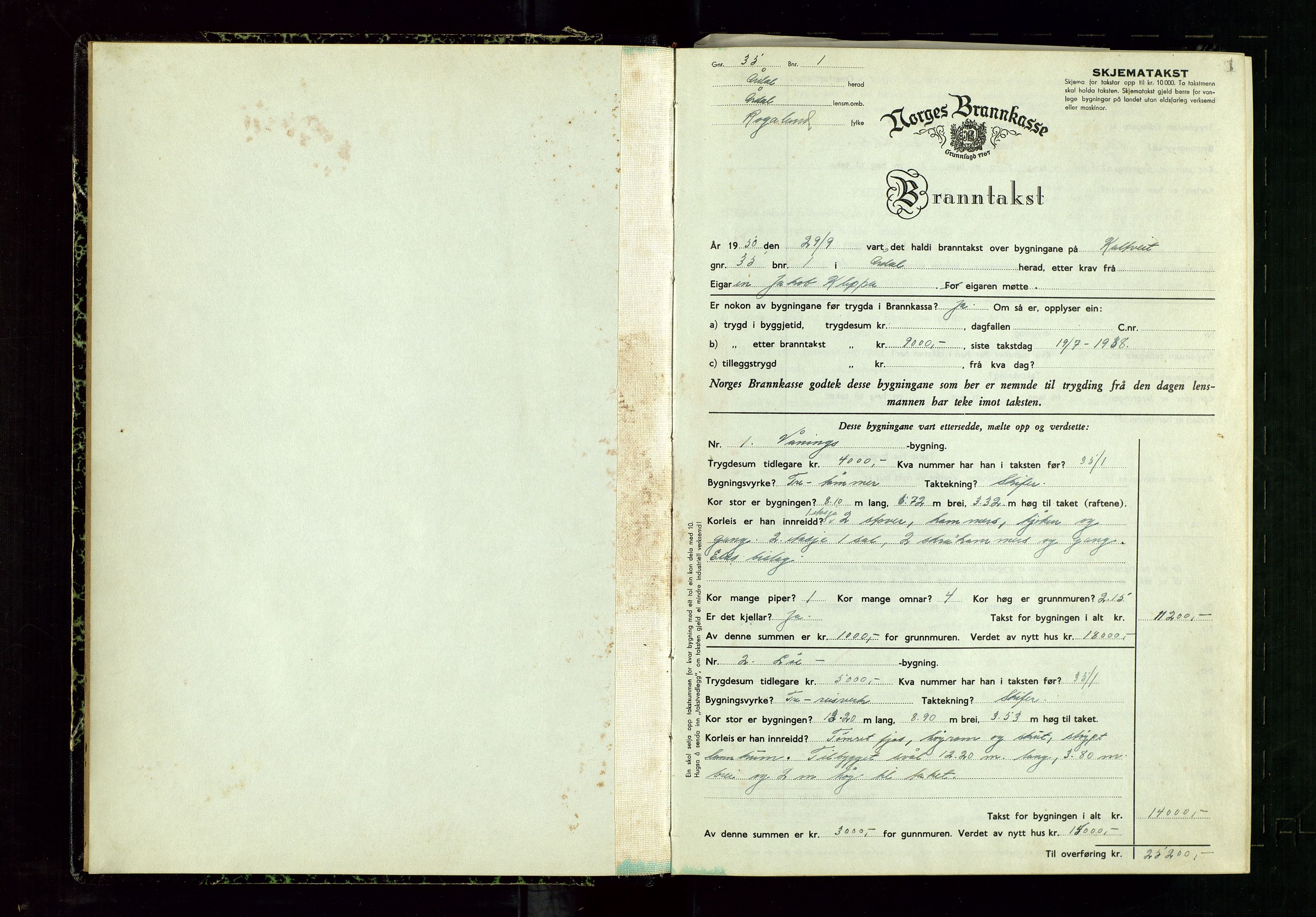 Årdal lensmannskontor, AV/SAST-A-100453/Gob/L0002: "Brandtaxationsprotokol", 1950-1955, p. 1