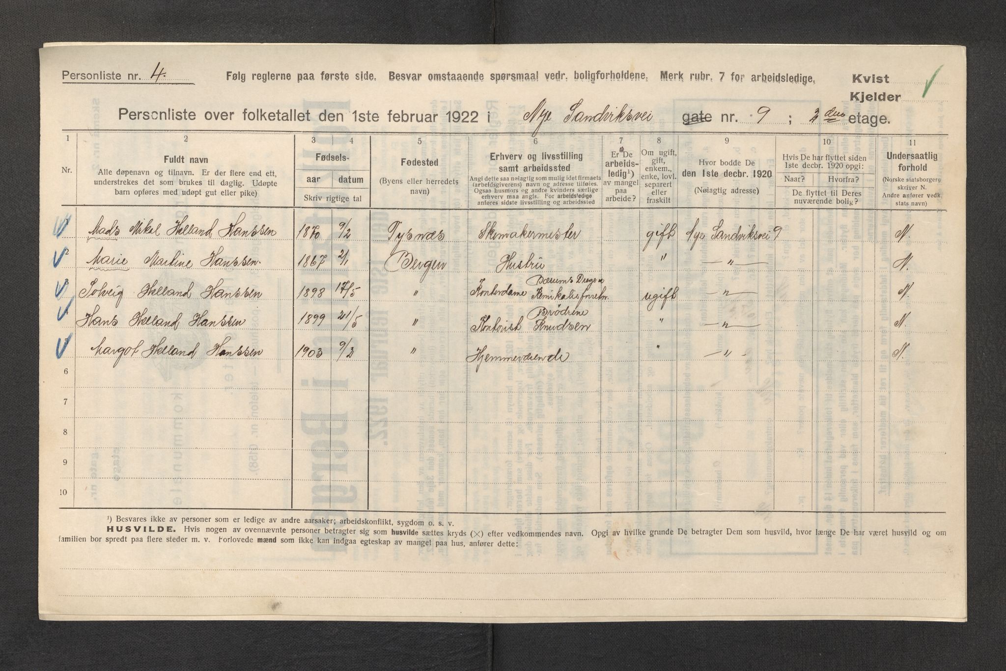 SAB, Municipal Census 1922 for Bergen, 1922, p. 34642