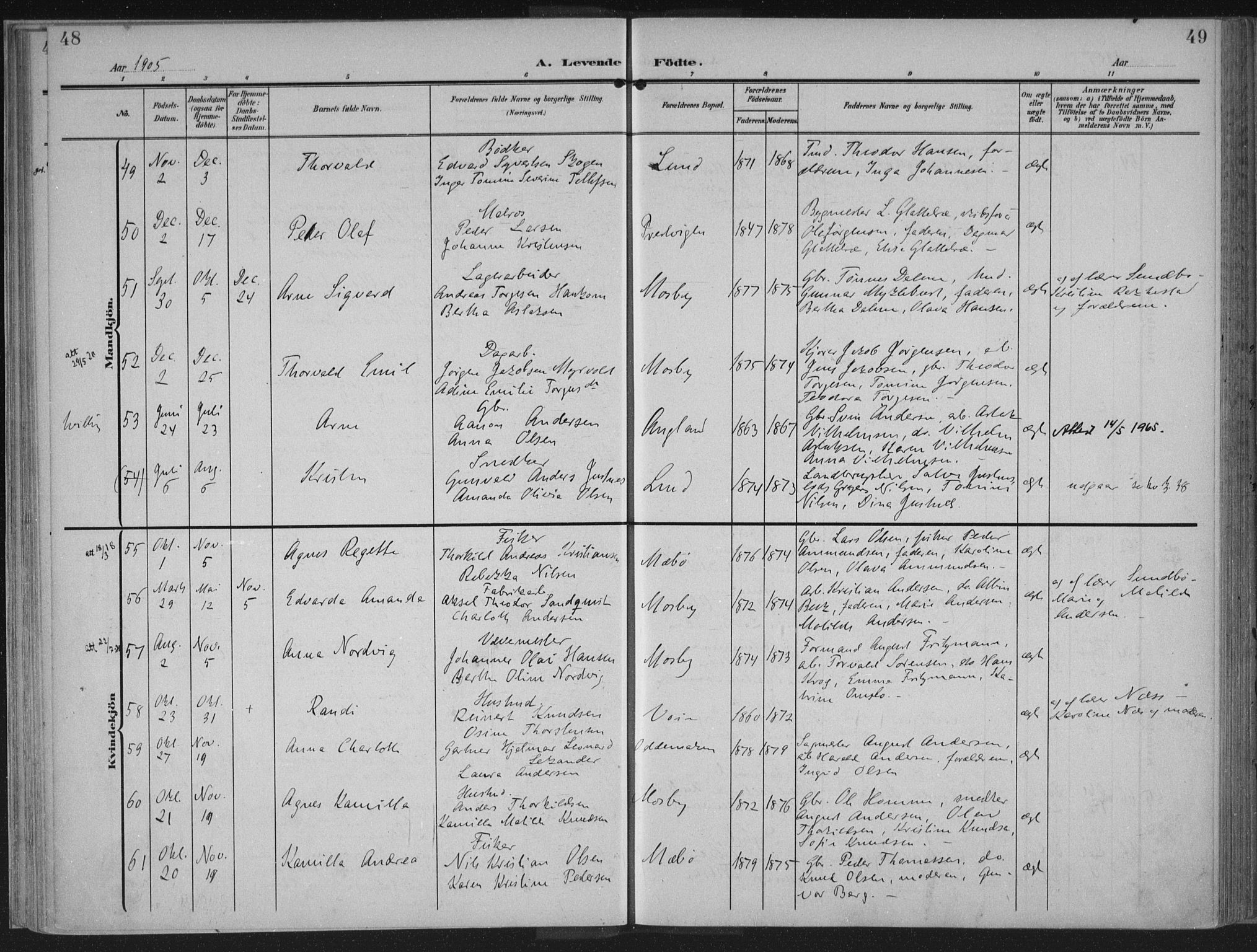 Oddernes sokneprestkontor, AV/SAK-1111-0033/F/Fa/Faa/L0011: Parish register (official) no. A 11, 1904-1911, p. 48-49