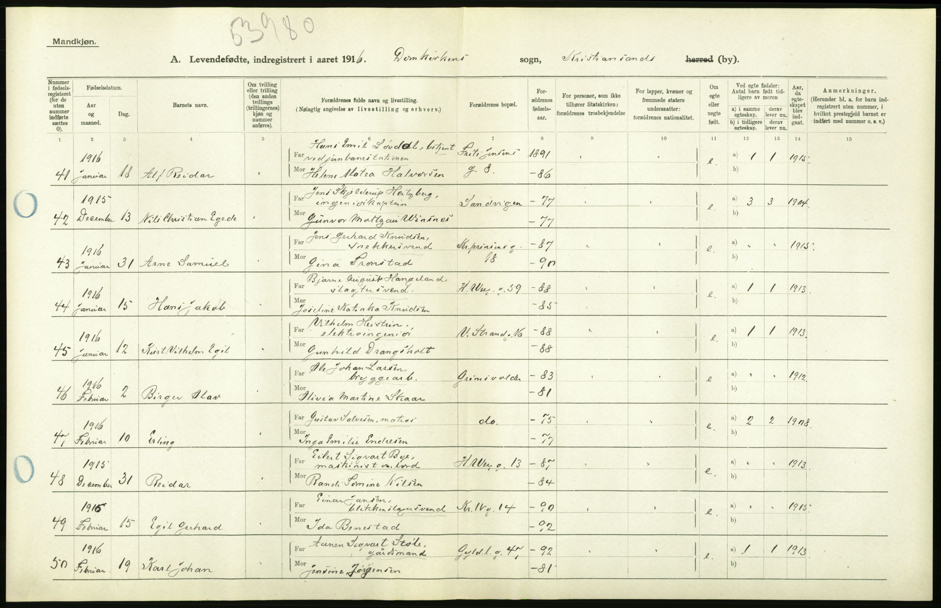 Statistisk sentralbyrå, Sosiodemografiske emner, Befolkning, AV/RA-S-2228/D/Df/Dfb/Dfbf/L0027: Lister og Mandals amt: Levendefødte menn og kvinner. Bygder og byer., 1916, p. 378