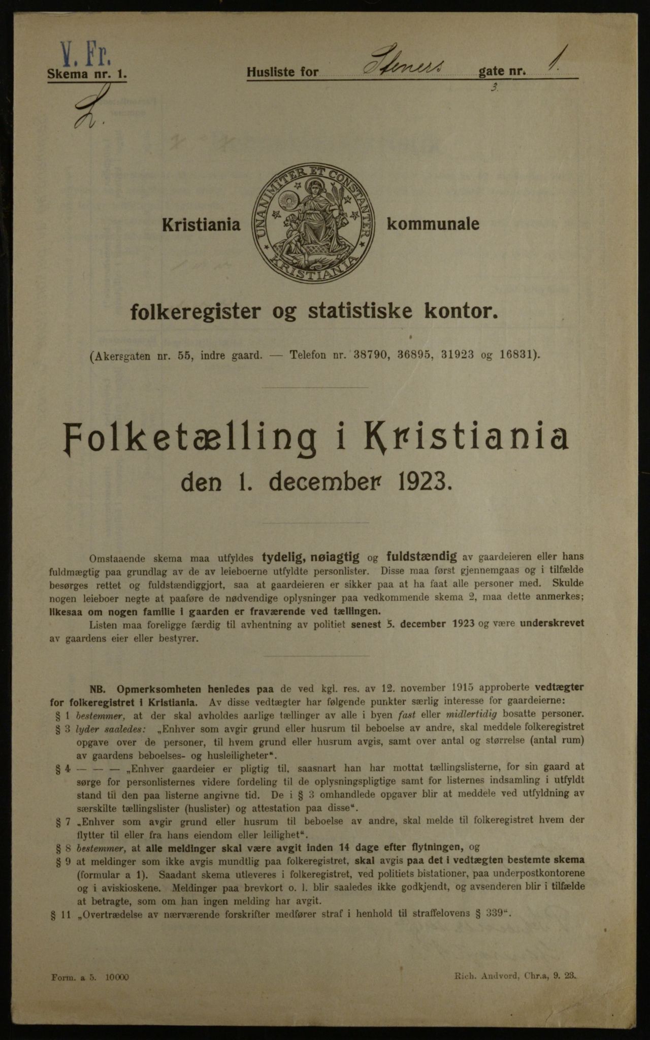 OBA, Municipal Census 1923 for Kristiania, 1923, p. 112013