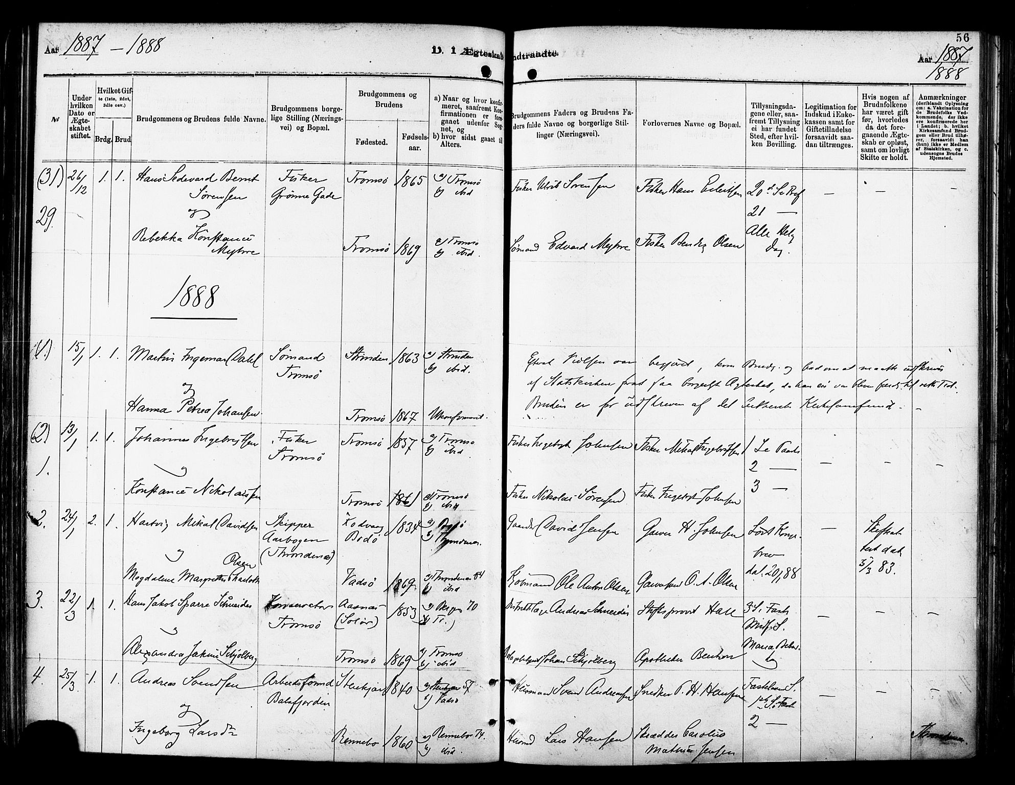 Tromsø sokneprestkontor/stiftsprosti/domprosti, SATØ/S-1343/G/Ga/L0014kirke: Parish register (official) no. 14, 1878-1888, p. 56