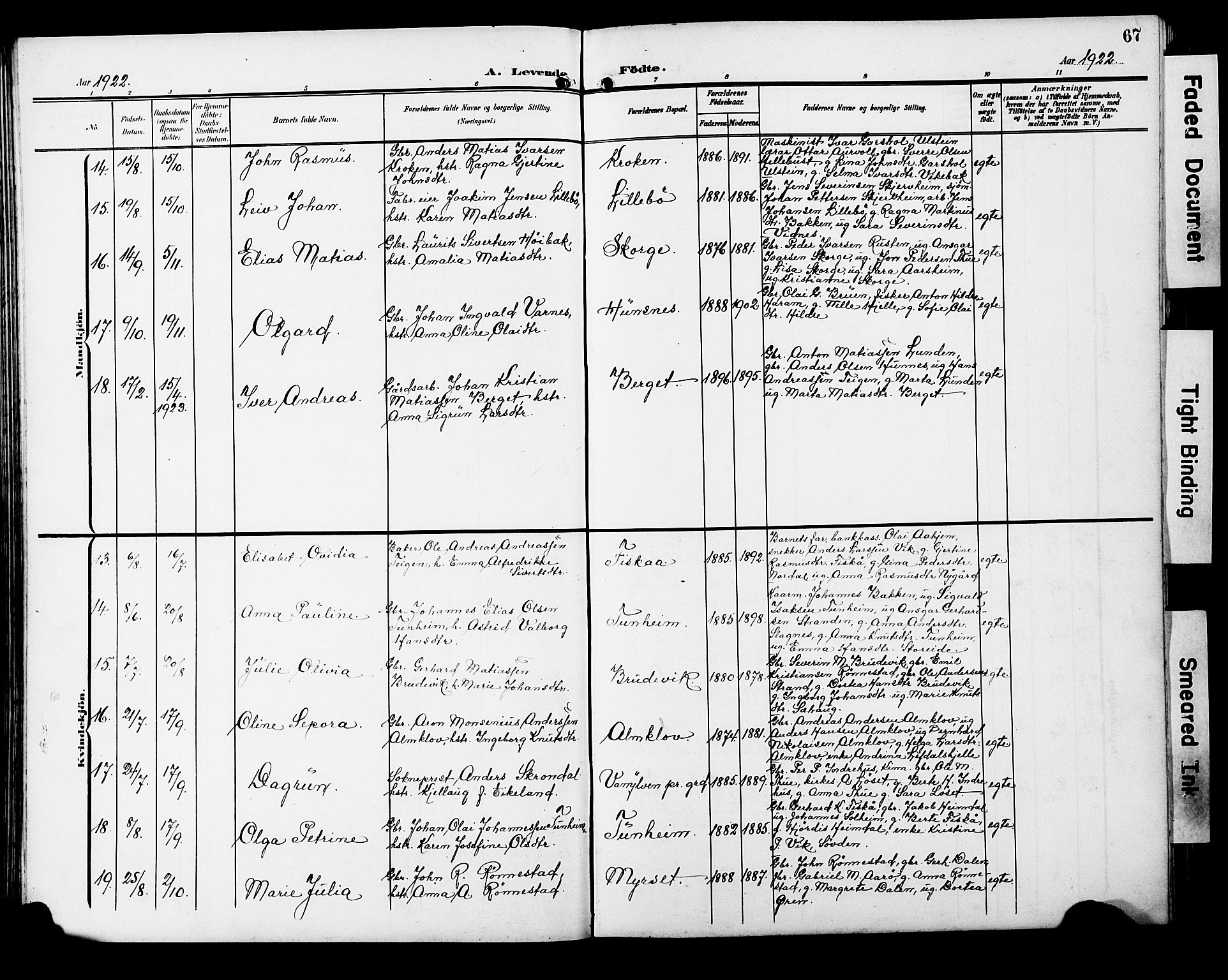 Ministerialprotokoller, klokkerbøker og fødselsregistre - Møre og Romsdal, AV/SAT-A-1454/501/L0018: Parish register (copy) no. 501C04, 1902-1930, p. 67