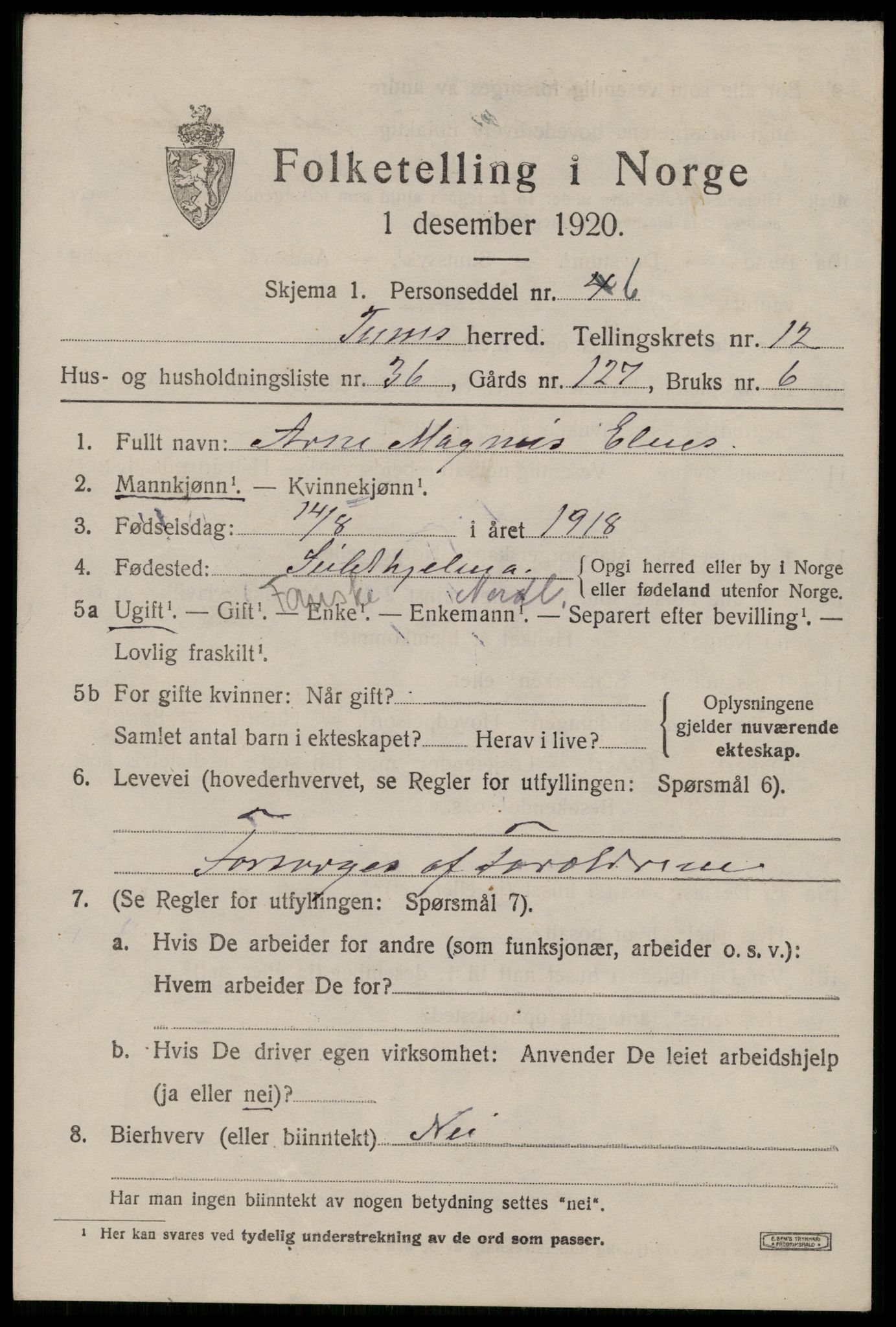 SAKO, 1920 census for Tinn, 1920, p. 8144