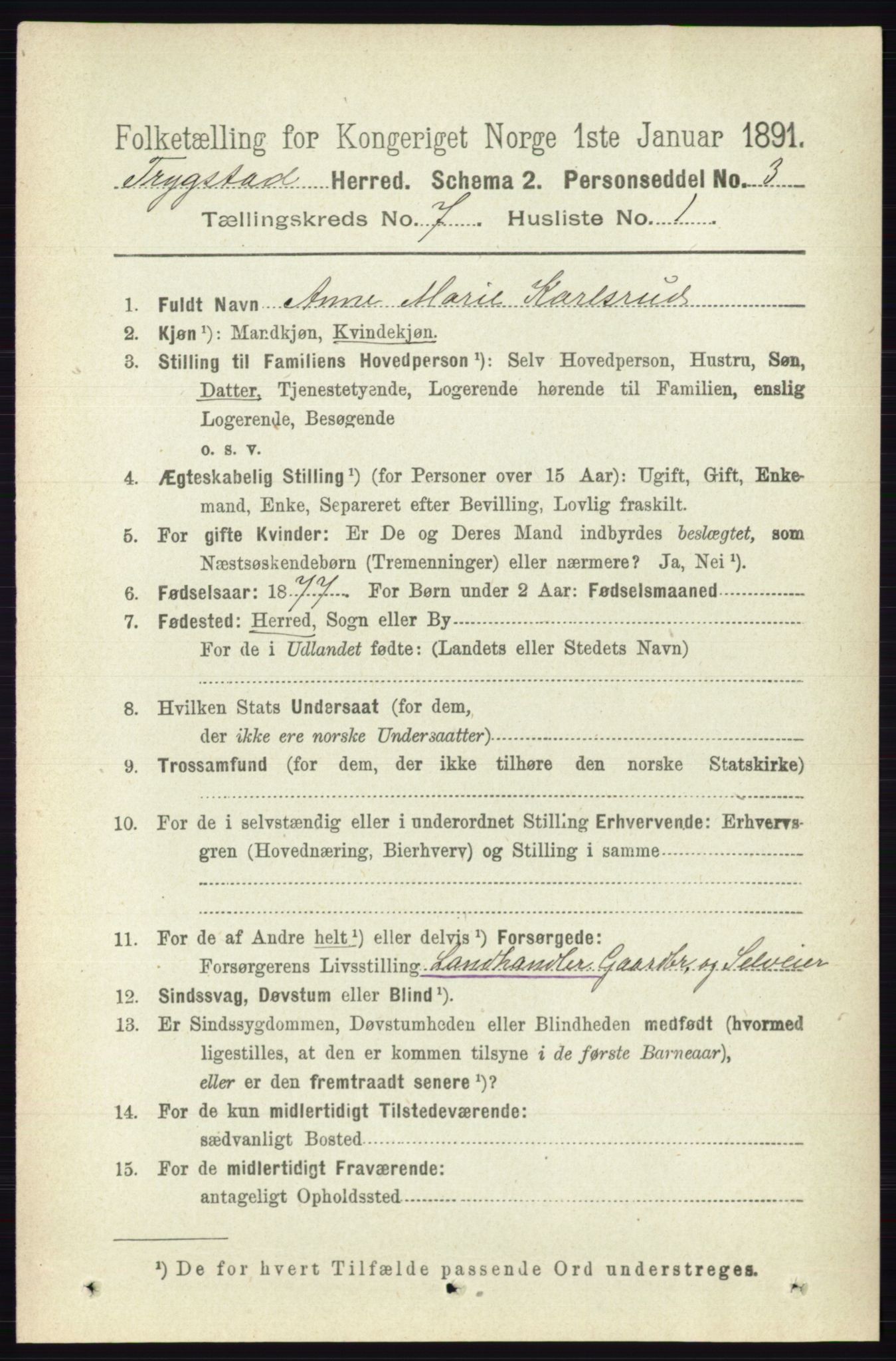 RA, 1891 Census for 0122 Trøgstad, 1891, p. 2925