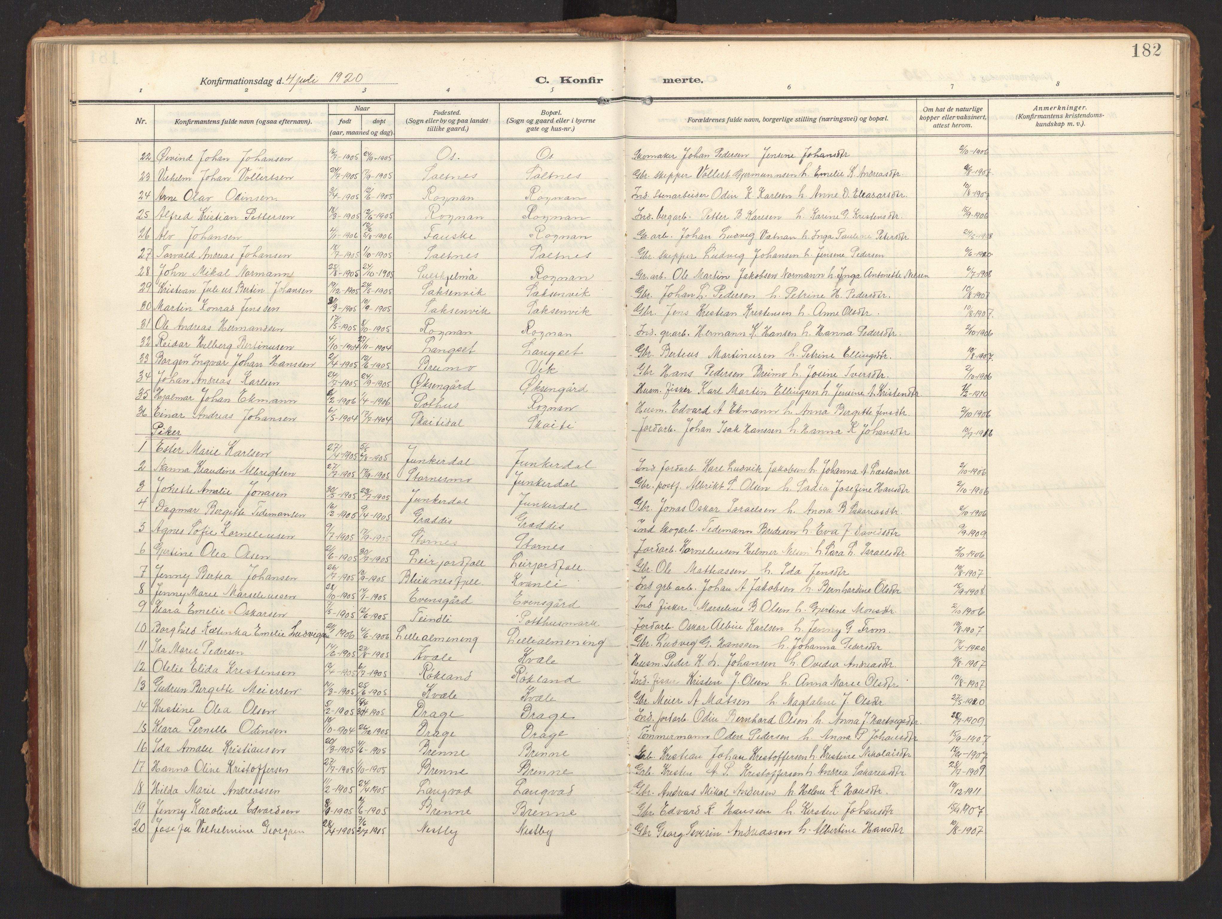 Ministerialprotokoller, klokkerbøker og fødselsregistre - Nordland, SAT/A-1459/847/L0683: Parish register (copy) no. 847C11, 1908-1929, p. 182