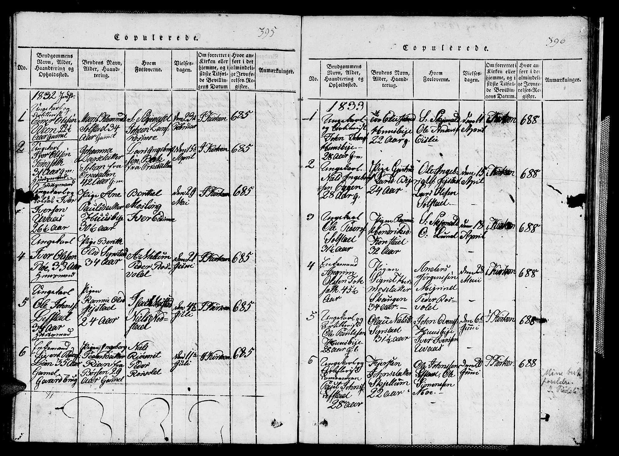 Ministerialprotokoller, klokkerbøker og fødselsregistre - Sør-Trøndelag, SAT/A-1456/667/L0796: Parish register (copy) no. 667C01, 1817-1836, p. 395-396