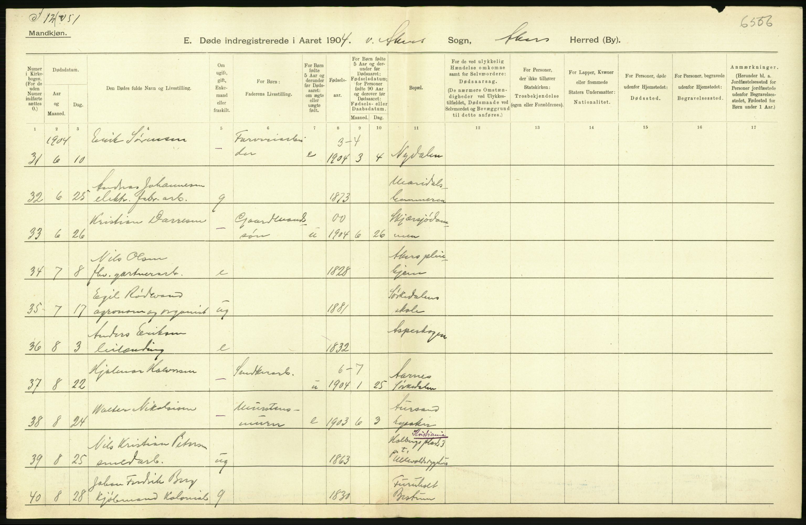 Statistisk sentralbyrå, Sosiodemografiske emner, Befolkning, AV/RA-S-2228/D/Df/Dfa/Dfab/L0002: Akershus amt: Fødte, gifte, døde, 1904, p. 788