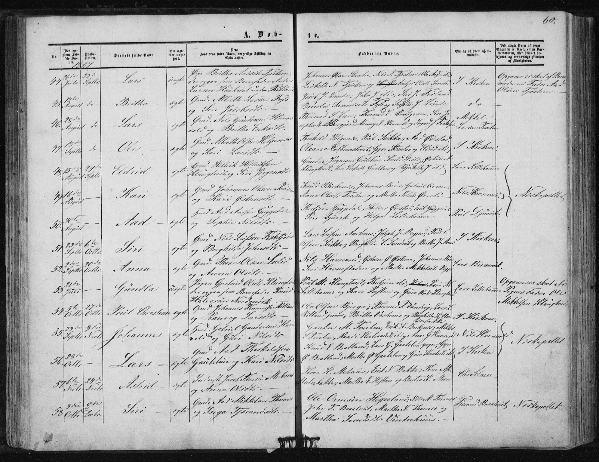 Suldal sokneprestkontor, AV/SAST-A-101845/01/IV/L0009: Parish register (official) no. A 9, 1854-1868, p. 60