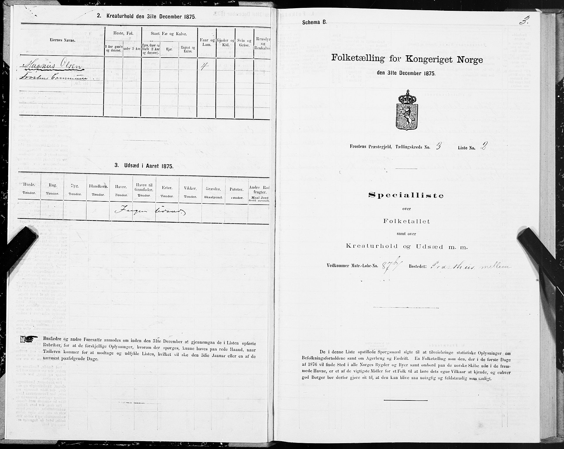 SAT, 1875 census for 1717P Frosta, 1875, p. 3003