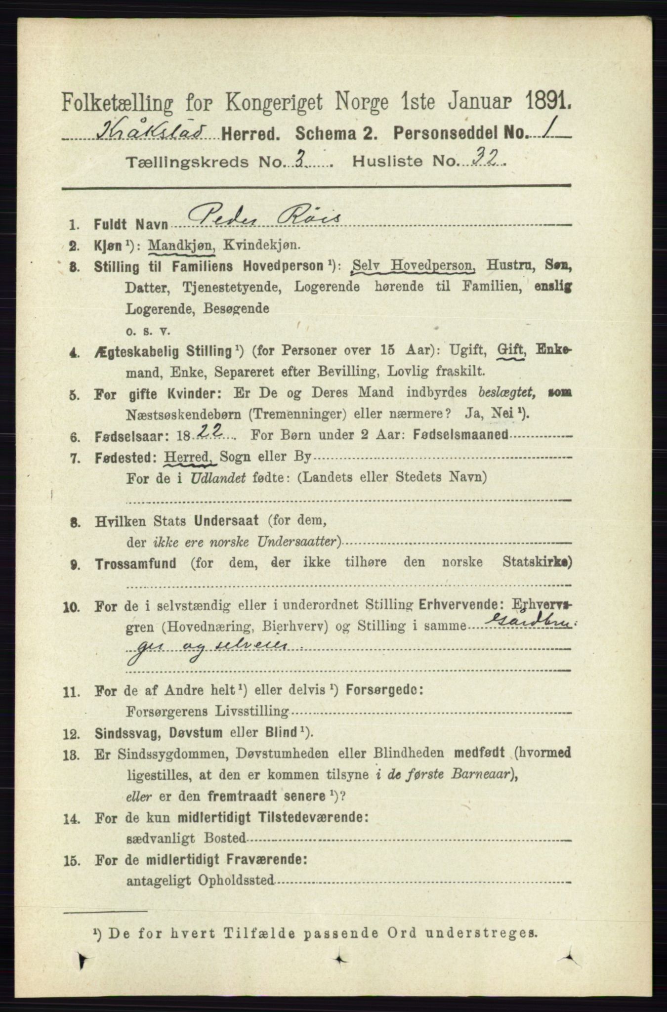 RA, 1891 census for 0212 Kråkstad, 1891, p. 1383