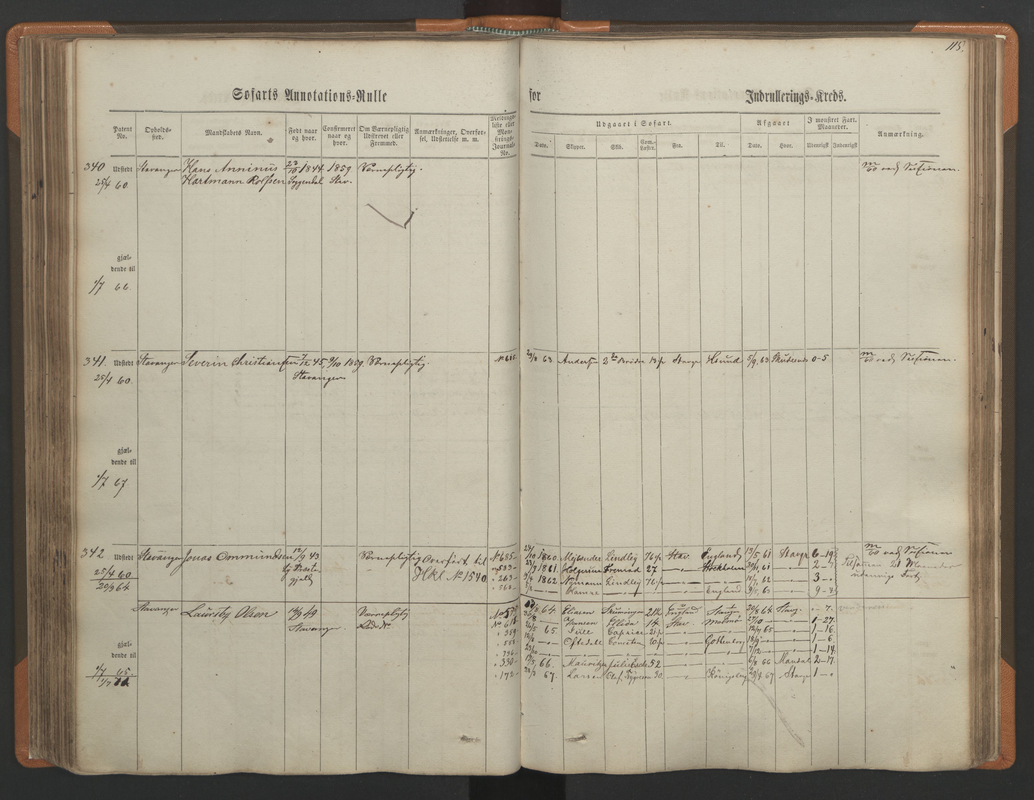 Stavanger sjømannskontor, AV/SAST-A-102006/F/Ff/L0001: Annotasjonsrulle, patentnr. 1-597 (del 1), 1860-1864, p. 124