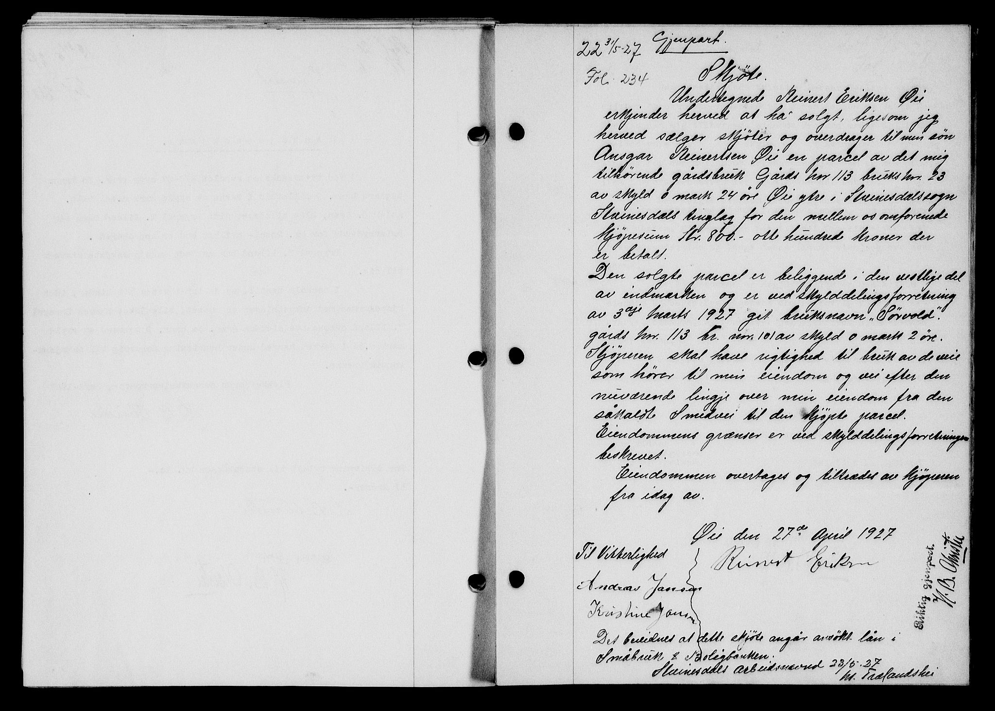 Flekkefjord sorenskriveri, SAK/1221-0001/G/Gb/Gba/L0043: Mortgage book no. 41, 1926-1927, Deed date: 31.05.1927