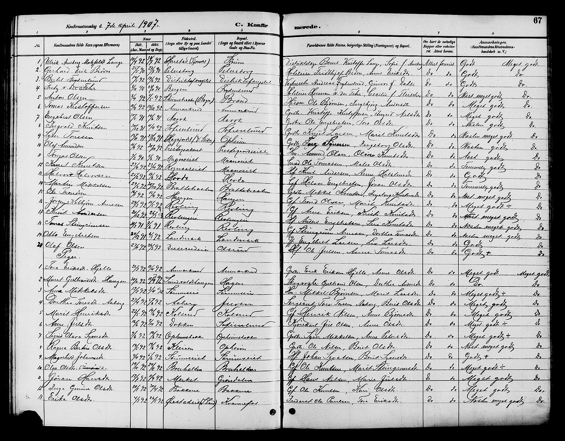 Nord-Aurdal prestekontor, AV/SAH-PREST-132/H/Ha/Hab/L0010: Parish register (copy) no. 10, 1892-1907, p. 67