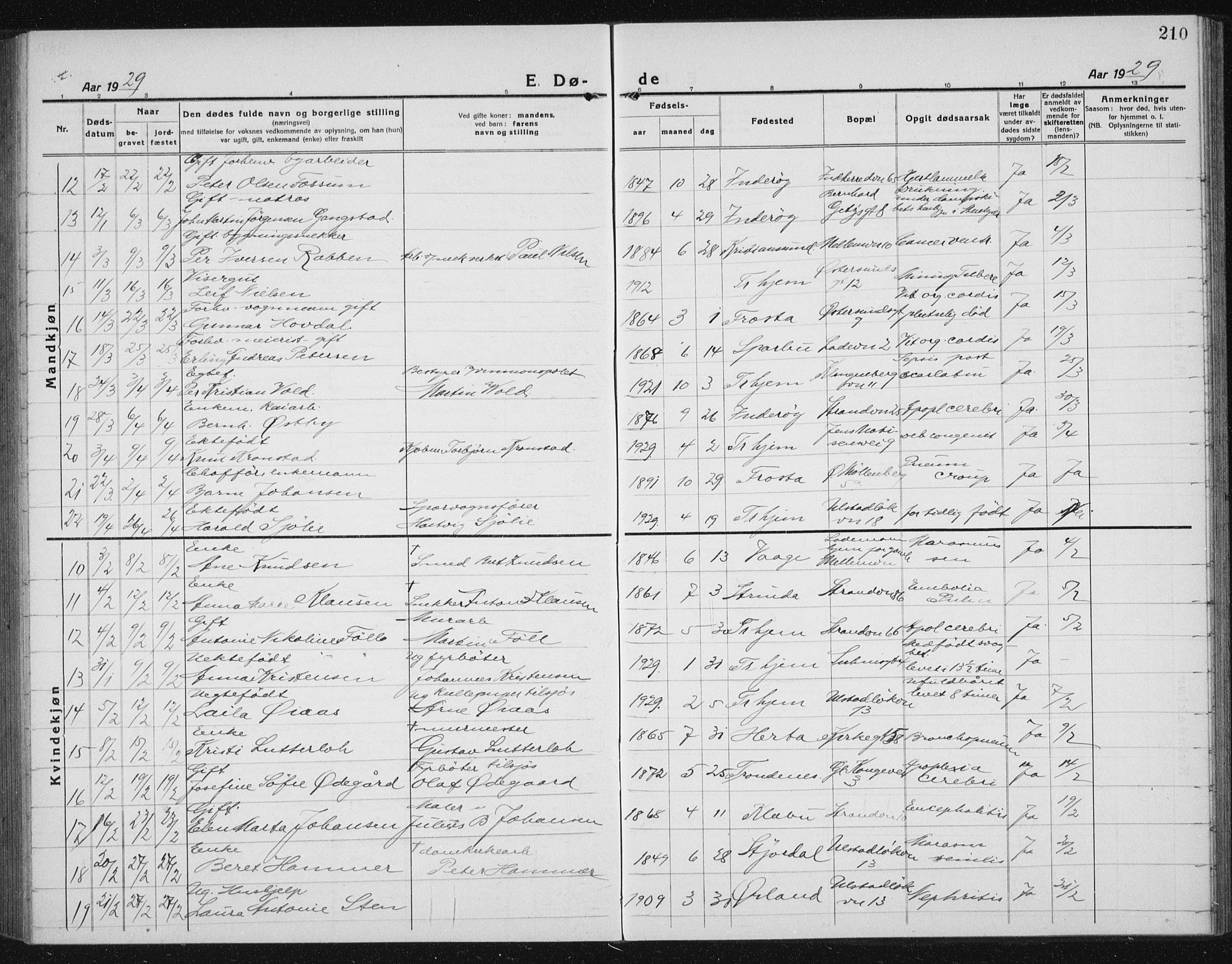 Ministerialprotokoller, klokkerbøker og fødselsregistre - Sør-Trøndelag, SAT/A-1456/605/L0260: Parish register (copy) no. 605C07, 1922-1942, p. 210