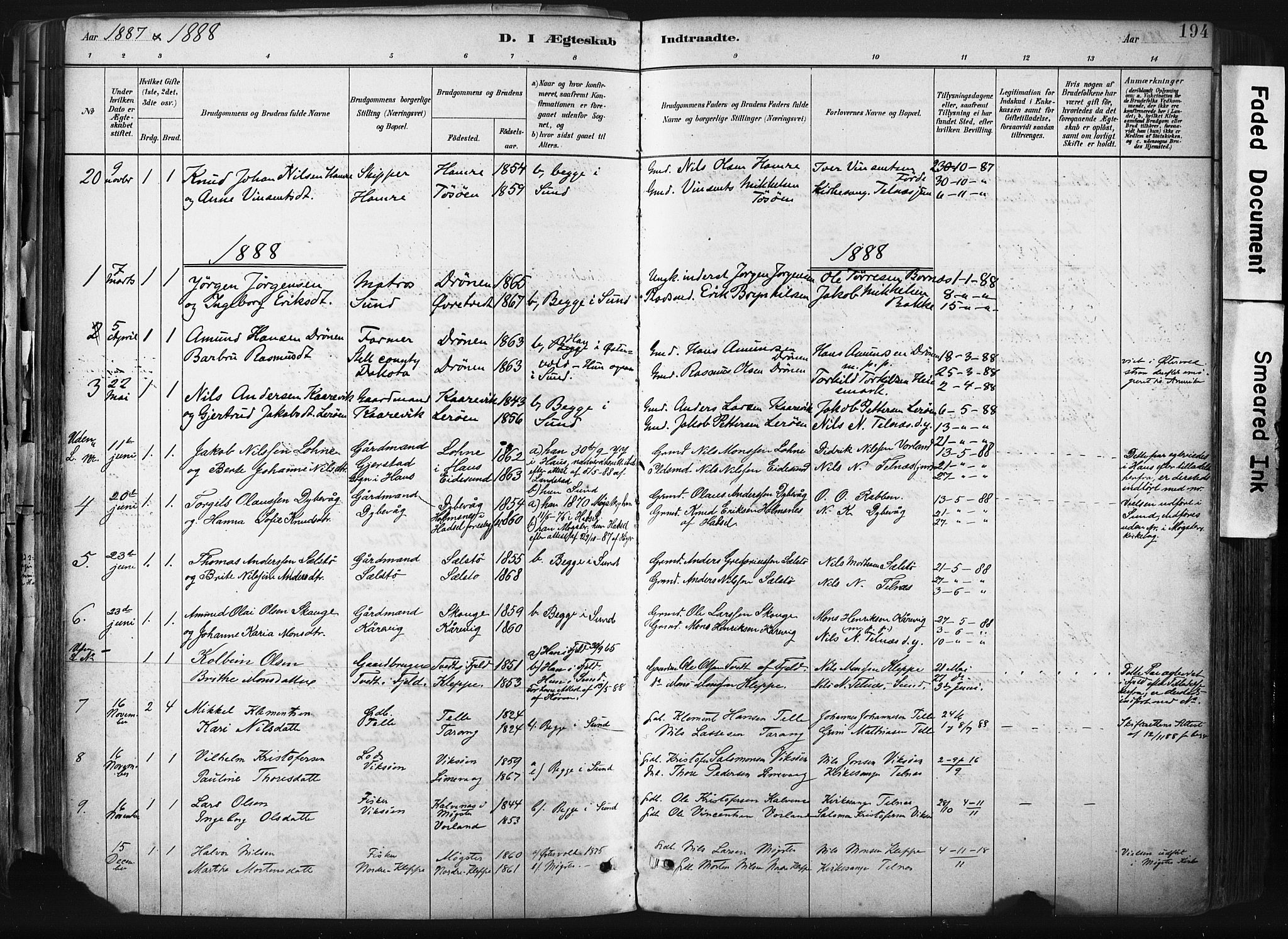 Sund sokneprestembete, SAB/A-99930: Parish register (official) no. B 1, 1882-1907, p. 194