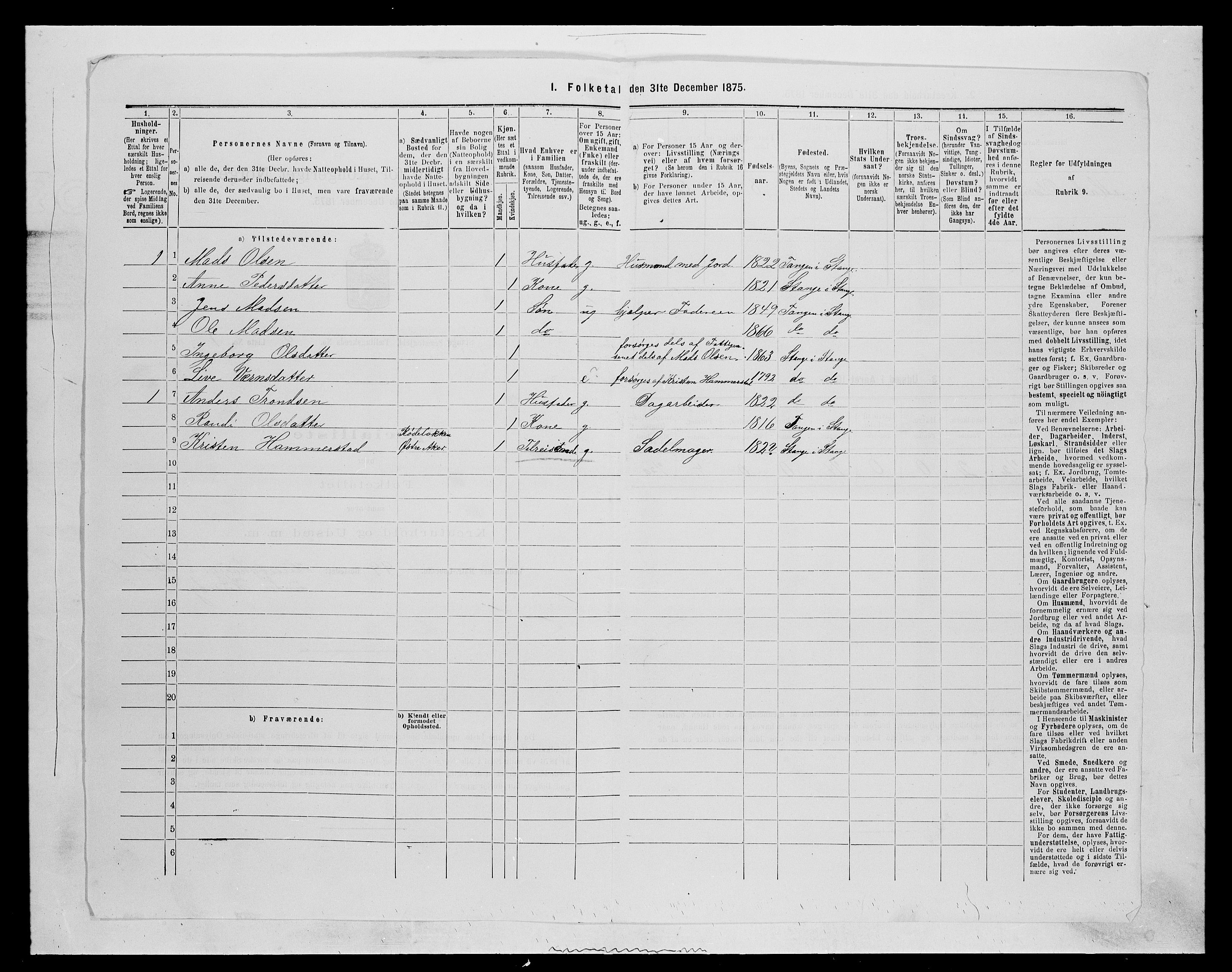 SAH, 1875 census for 0417P Stange, 1875, p. 1447