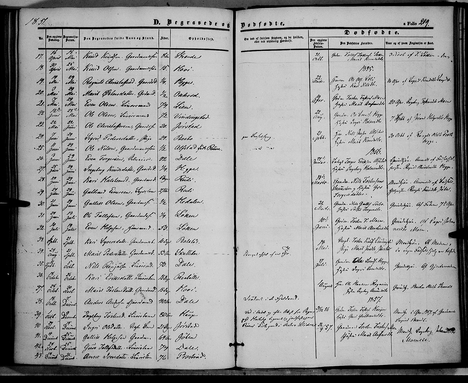 Øystre Slidre prestekontor, SAH/PREST-138/H/Ha/Haa/L0001: Parish register (official) no. 1, 1849-1874, p. 209
