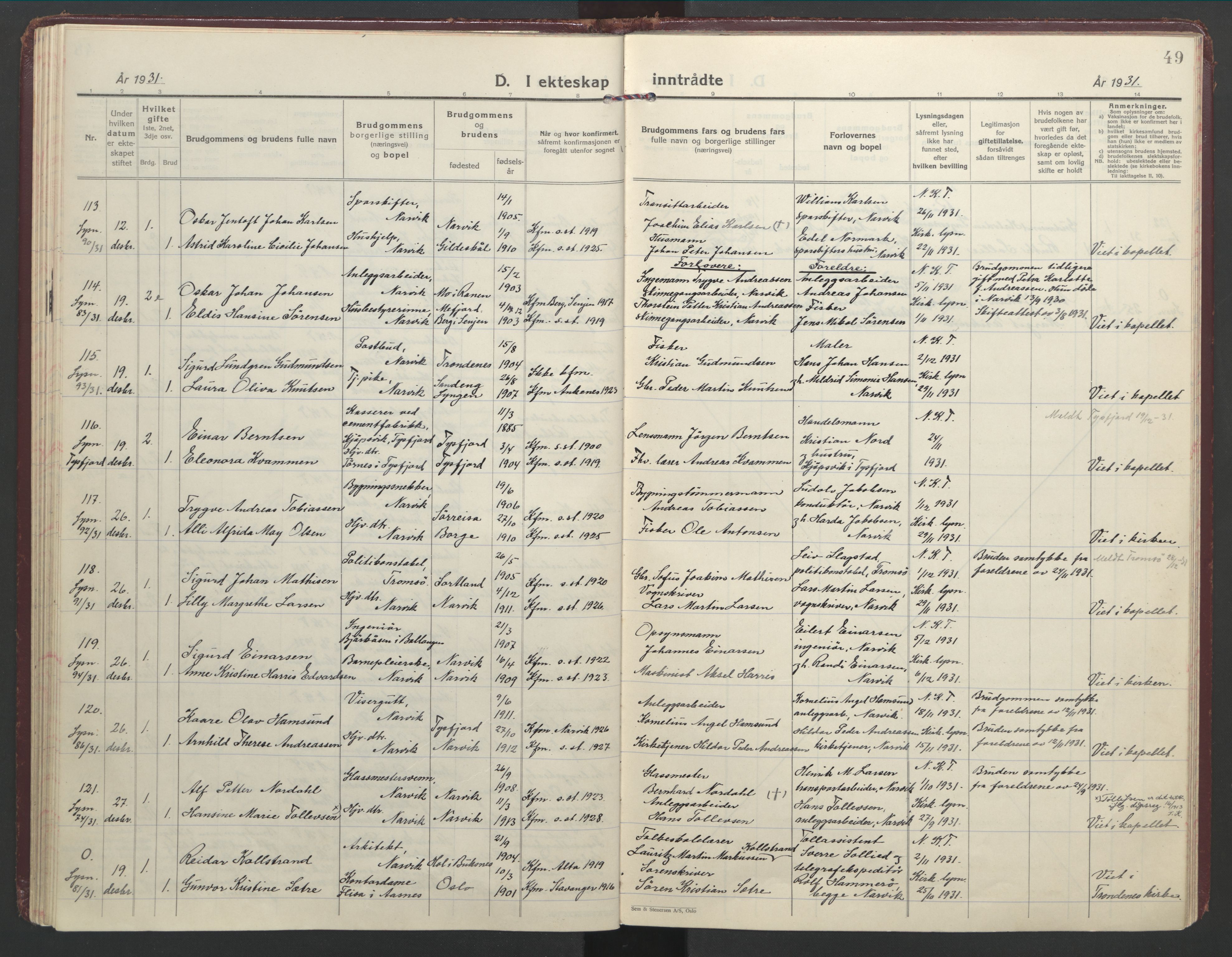 Ministerialprotokoller, klokkerbøker og fødselsregistre - Nordland, AV/SAT-A-1459/871/L1006: Parish register (official) no. 871A22, 1928-1936, p. 49