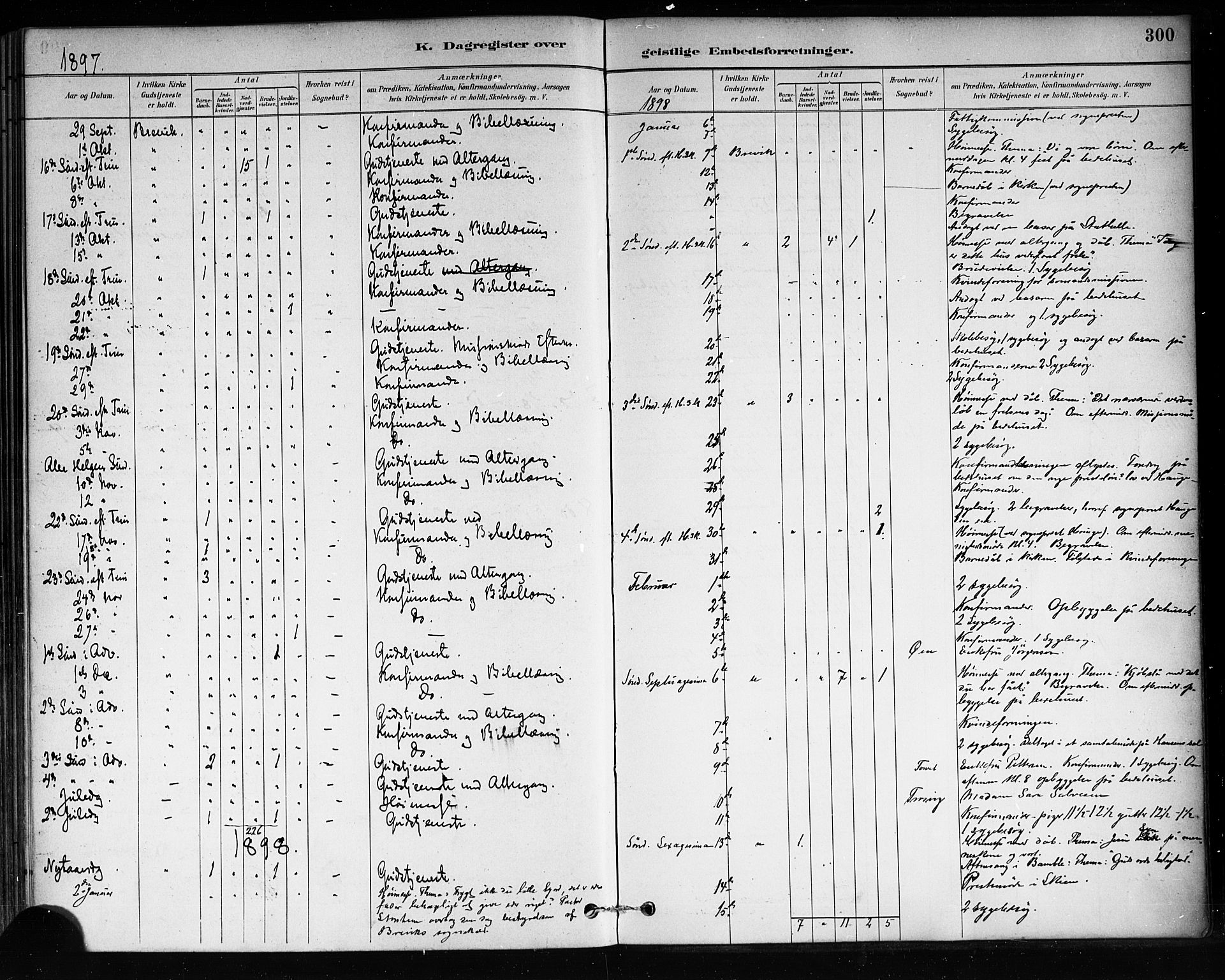 Brevik kirkebøker, AV/SAKO-A-255/F/Fa/L0007: Parish register (official) no. 7, 1882-1900, p. 300