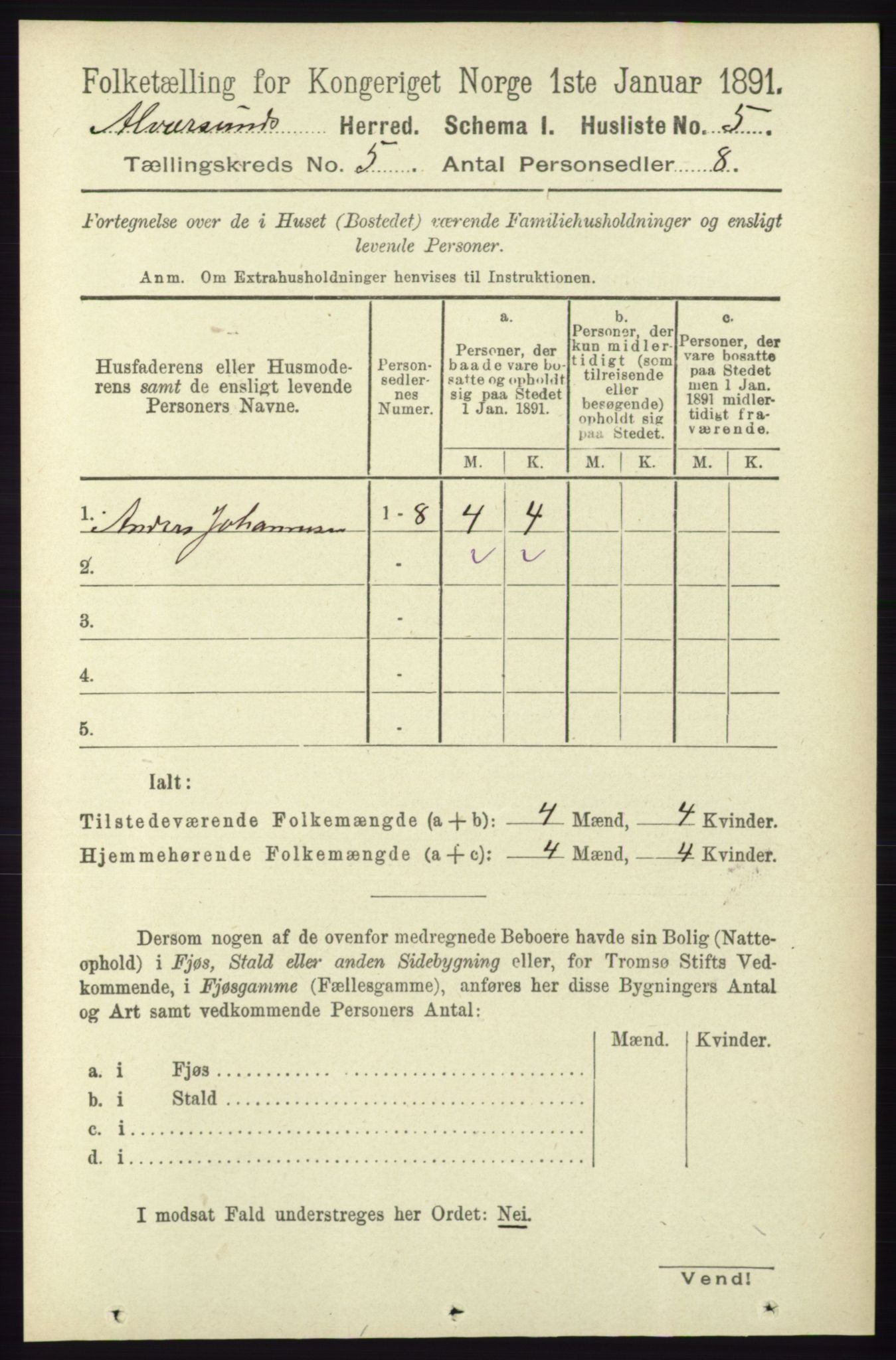 RA, 1891 census for 1257 Alversund, 1891, p. 1761