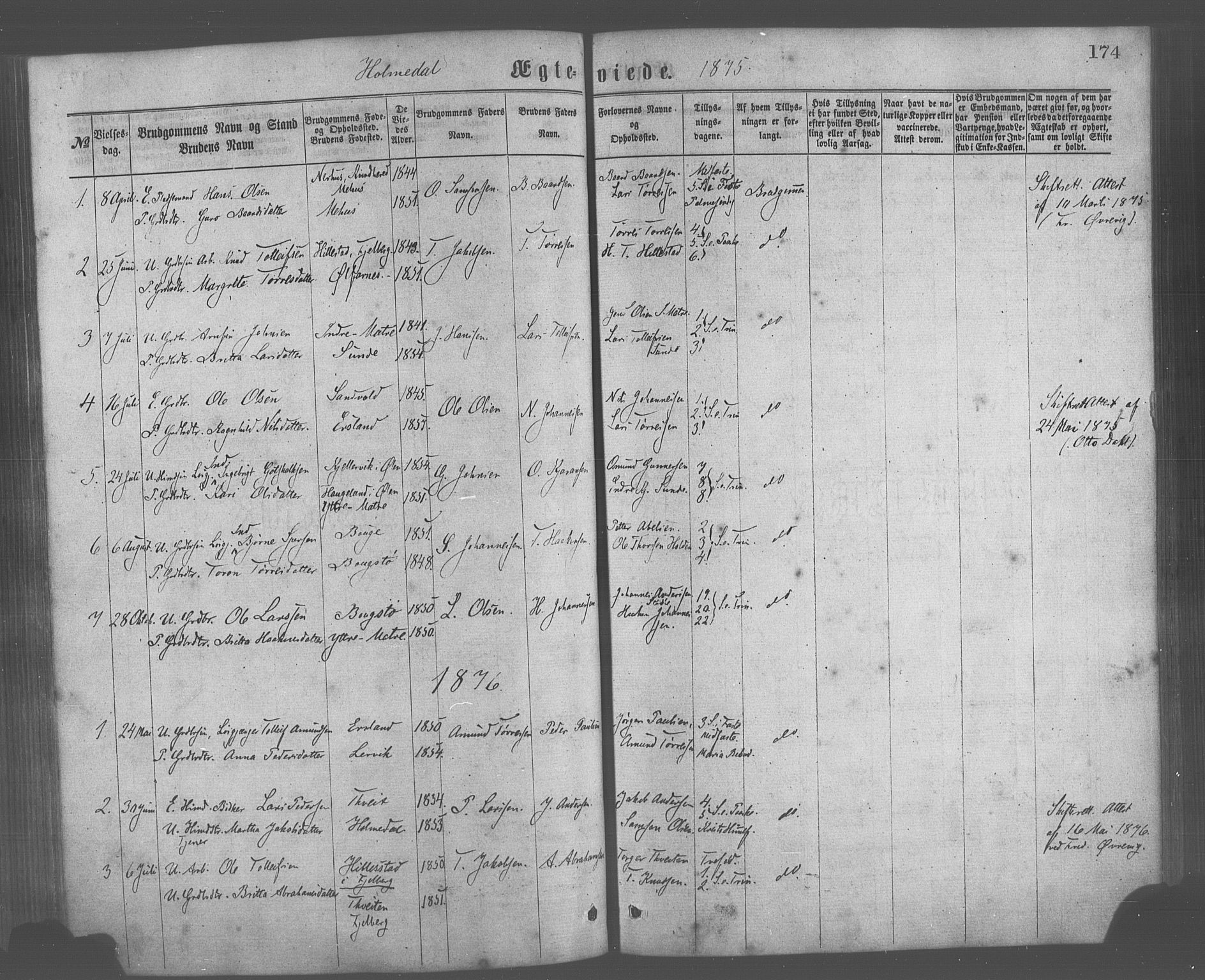 Skånevik sokneprestembete, AV/SAB-A-77801/H/Haa: Parish register (official) no. A 6, 1869-1878, p. 174