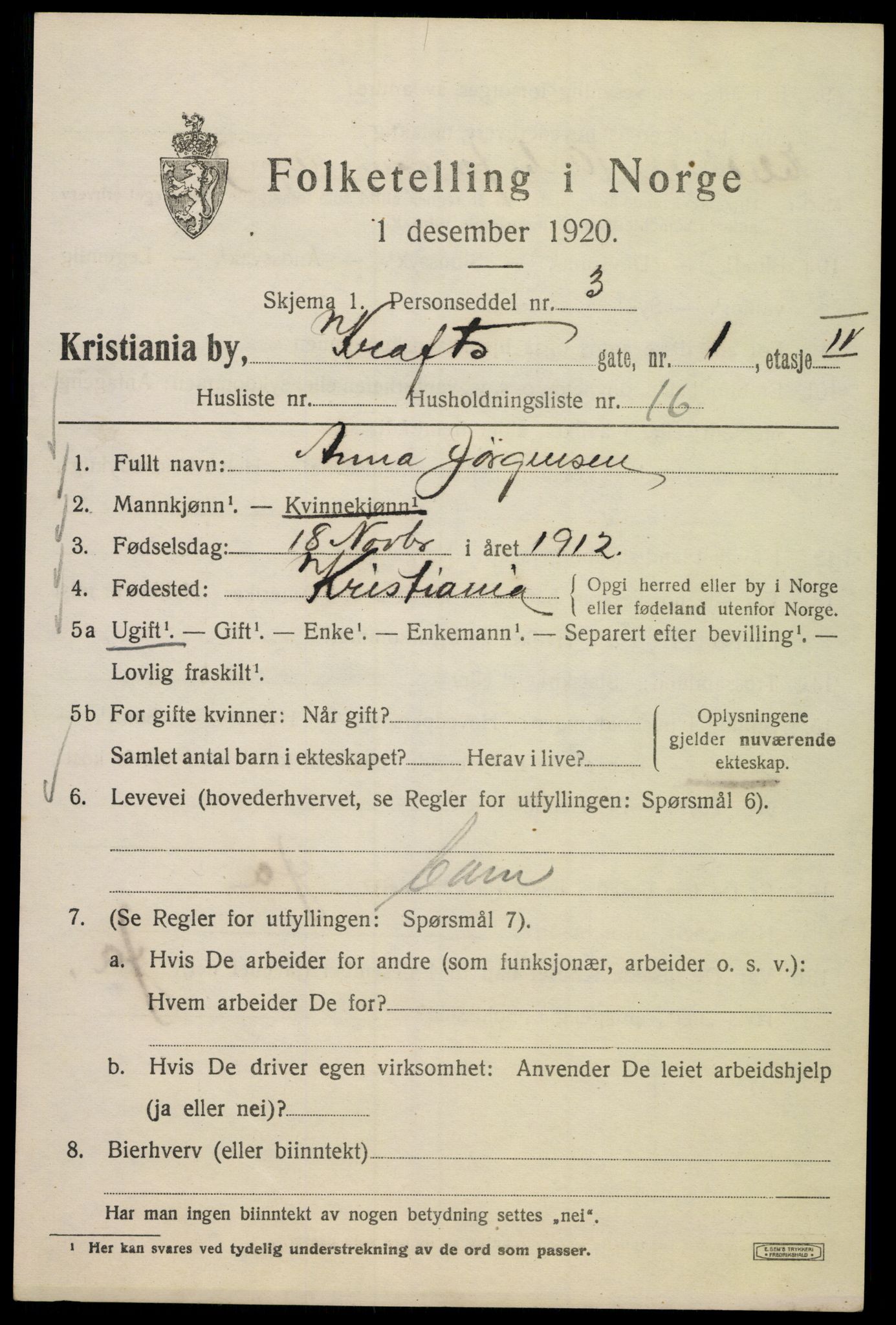 SAO, 1920 census for Kristiania, 1920, p. 351009