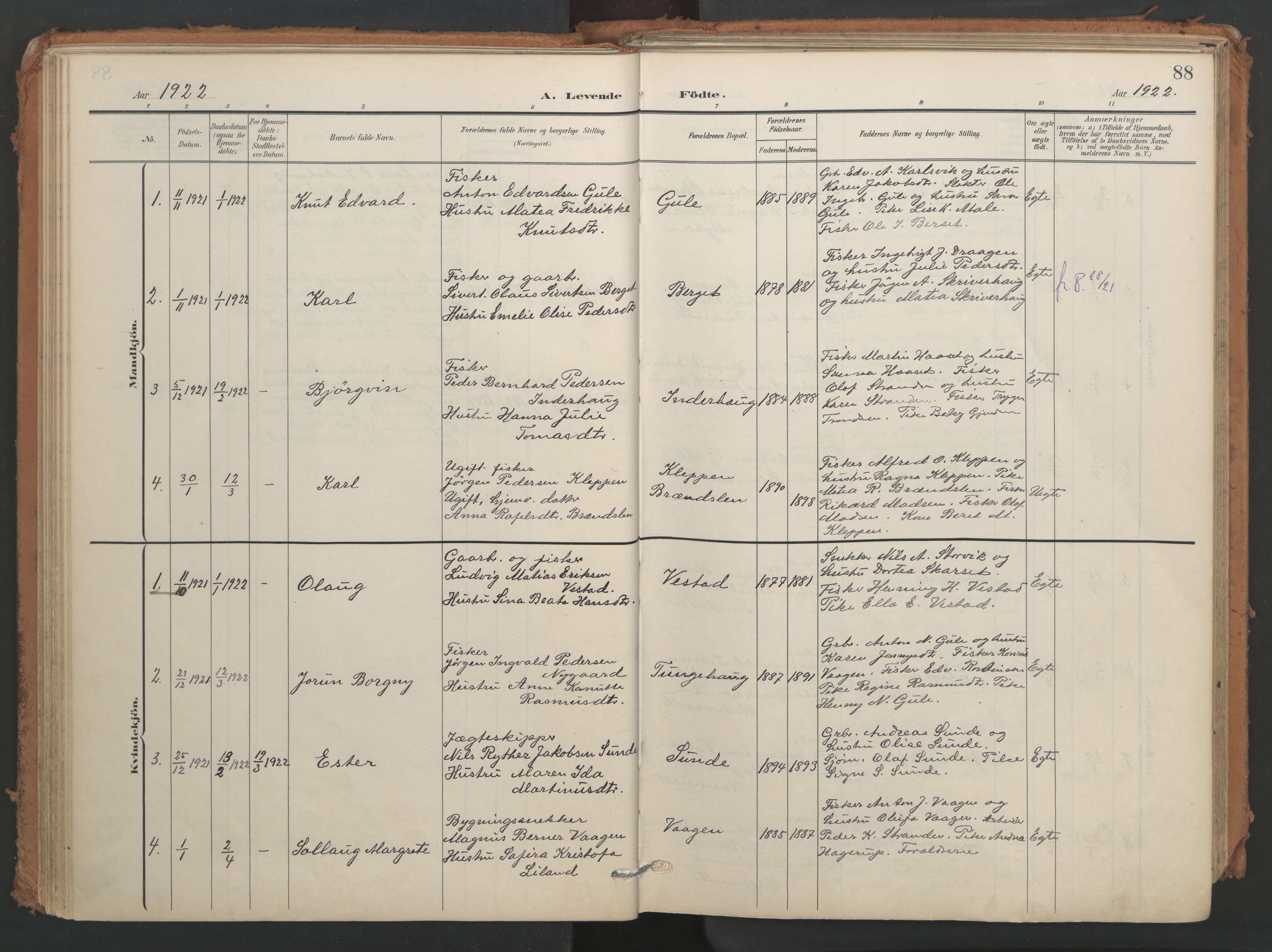 Ministerialprotokoller, klokkerbøker og fødselsregistre - Møre og Romsdal, SAT/A-1454/566/L0771: Parish register (official) no. 566A10, 1904-1929, p. 88