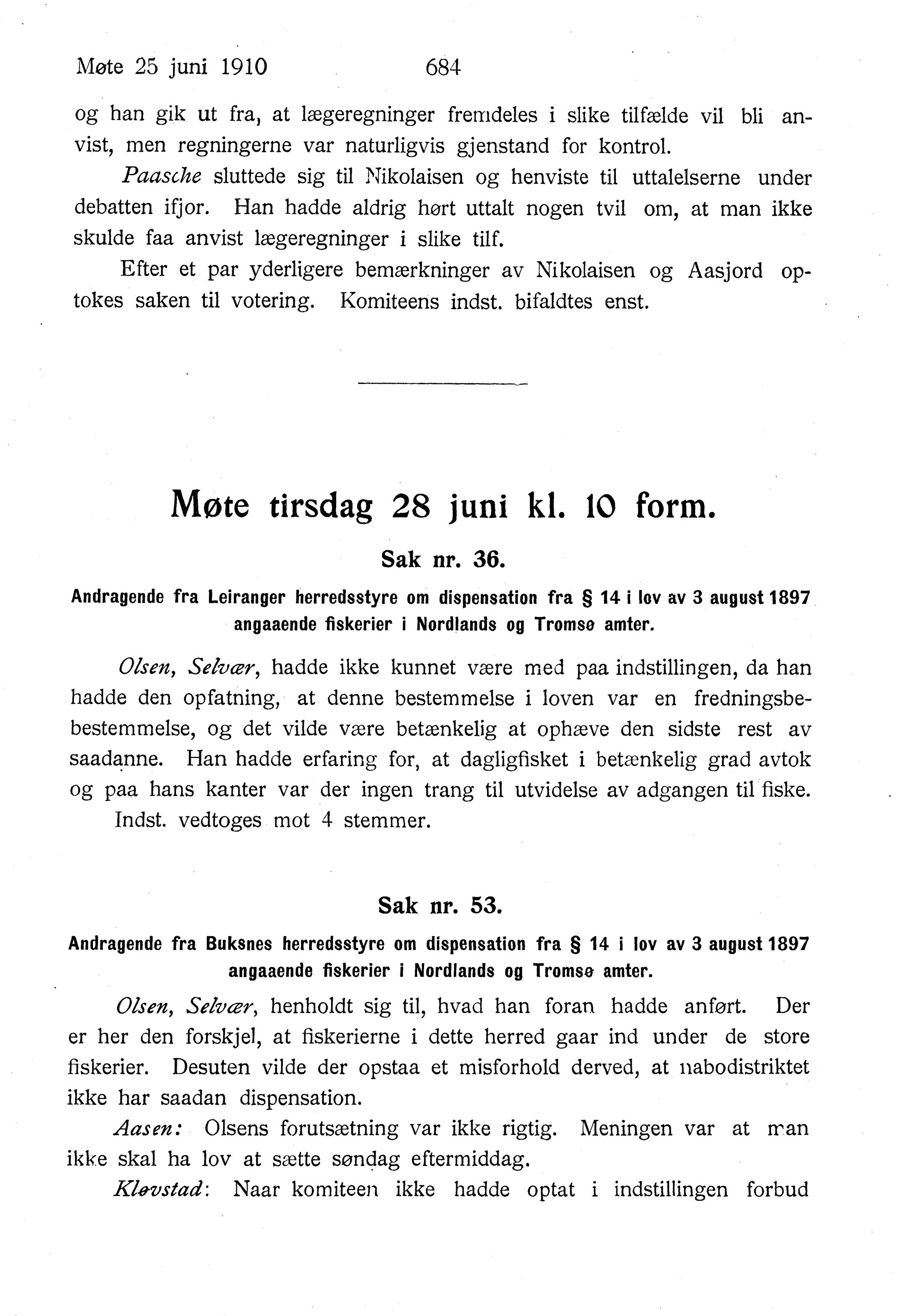 Nordland Fylkeskommune. Fylkestinget, AIN/NFK-17/176/A/Ac/L0033: Fylkestingsforhandlinger 1910, 1910, p. 684
