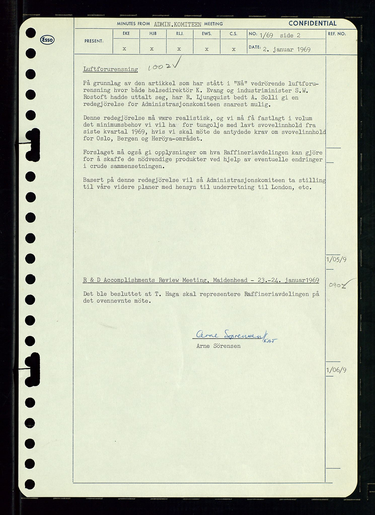 Pa 0982 - Esso Norge A/S, AV/SAST-A-100448/A/Aa/L0003/0001: Den administrerende direksjon Board minutes (styrereferater) og Bedriftforsamlingsprotokoll / Den administrerende direksjon Board minutes (styrereferater), 1969, p. 49