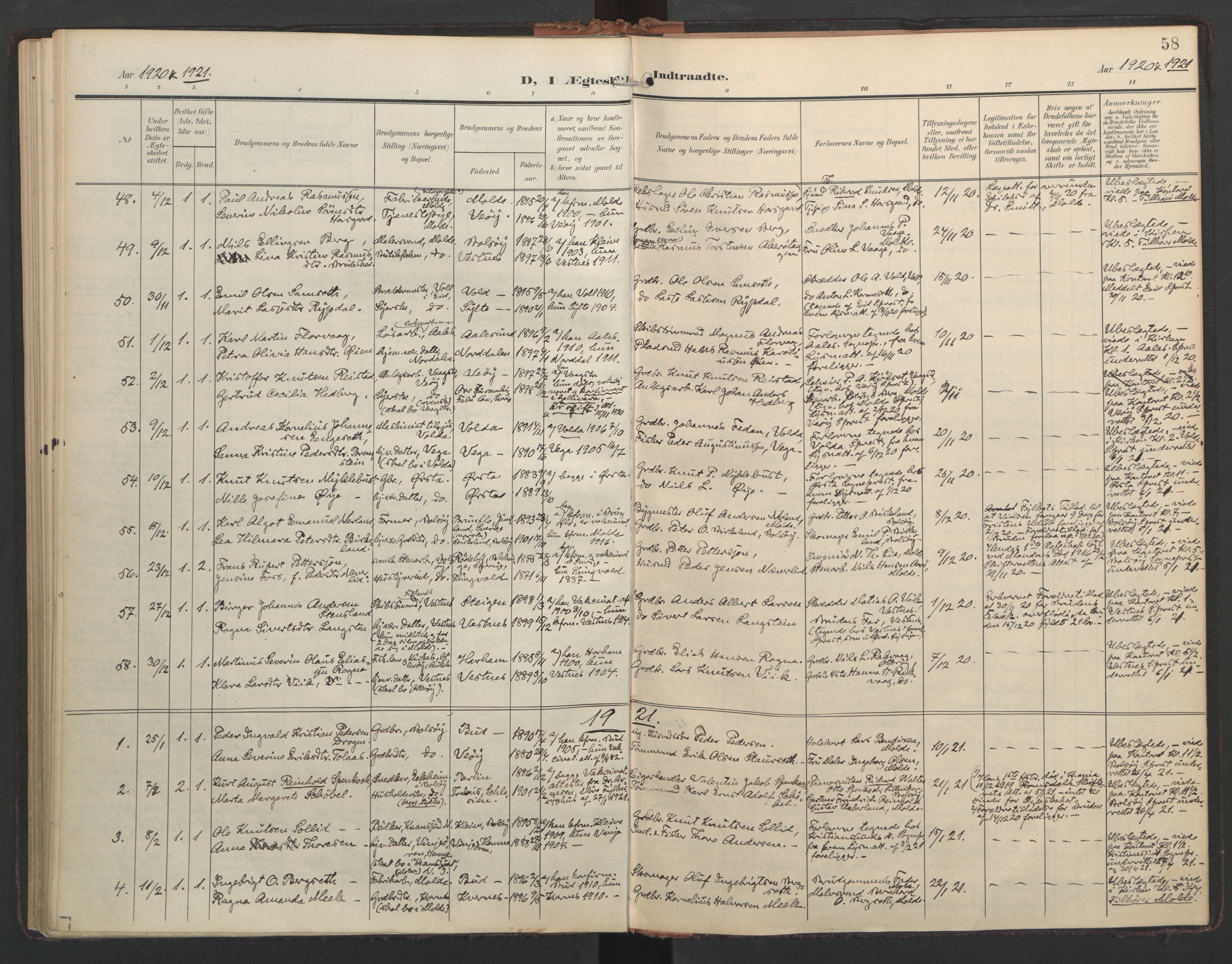 Ministerialprotokoller, klokkerbøker og fødselsregistre - Møre og Romsdal, AV/SAT-A-1454/558/L0694: Parish register (official) no. 558A08, 1907-1922, p. 58