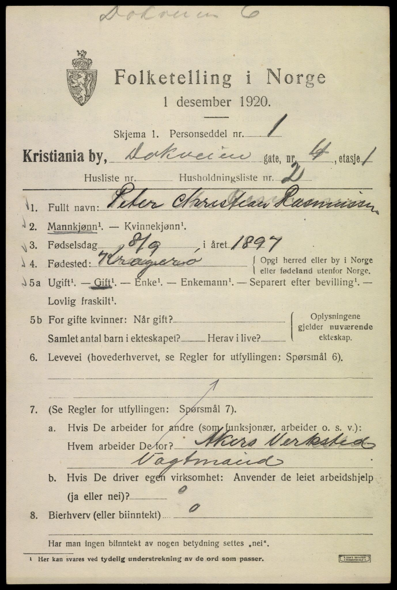 SAO, 1920 census for Kristiania, 1920, p. 199443