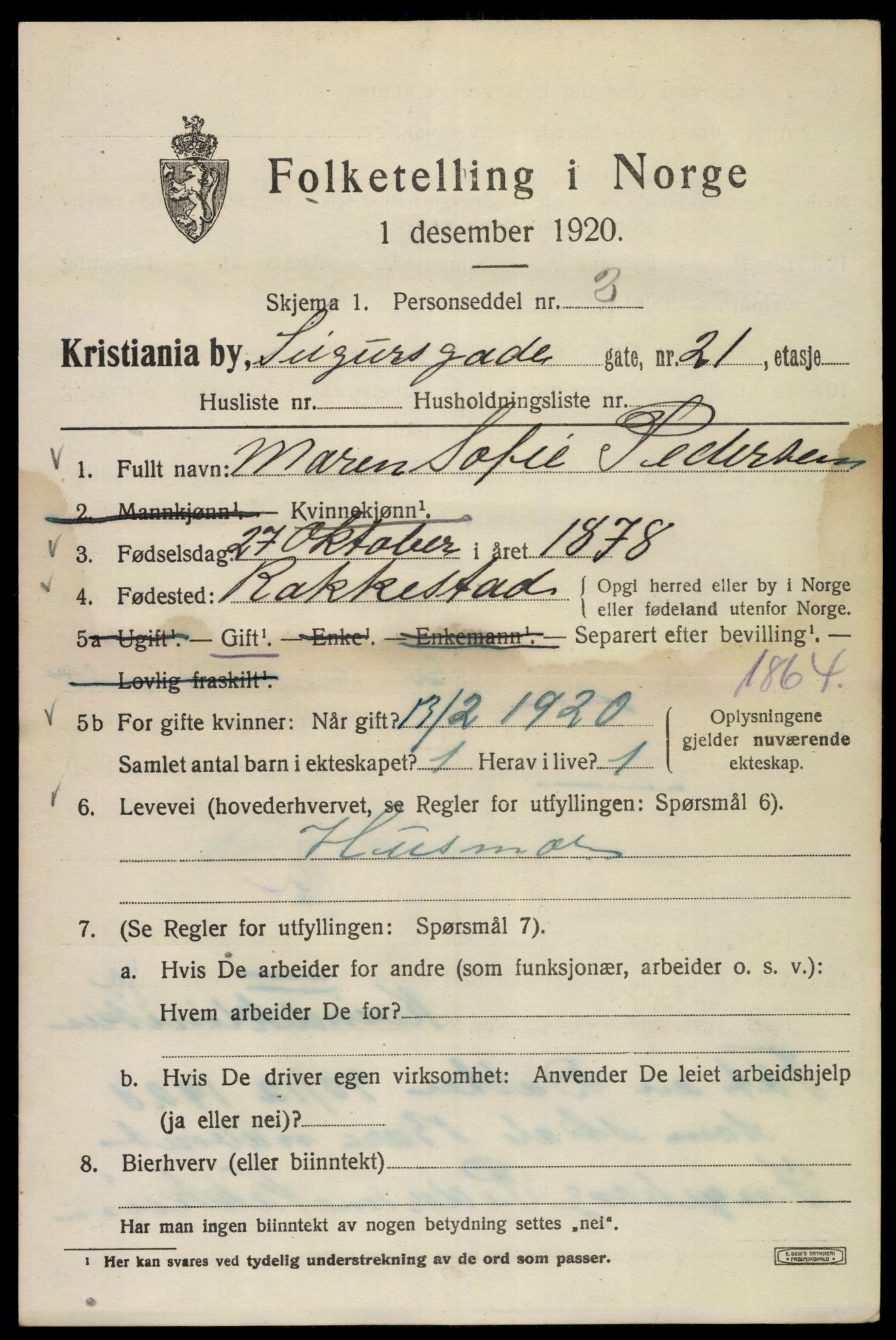 SAO, 1920 census for Kristiania, 1920, p. 511393