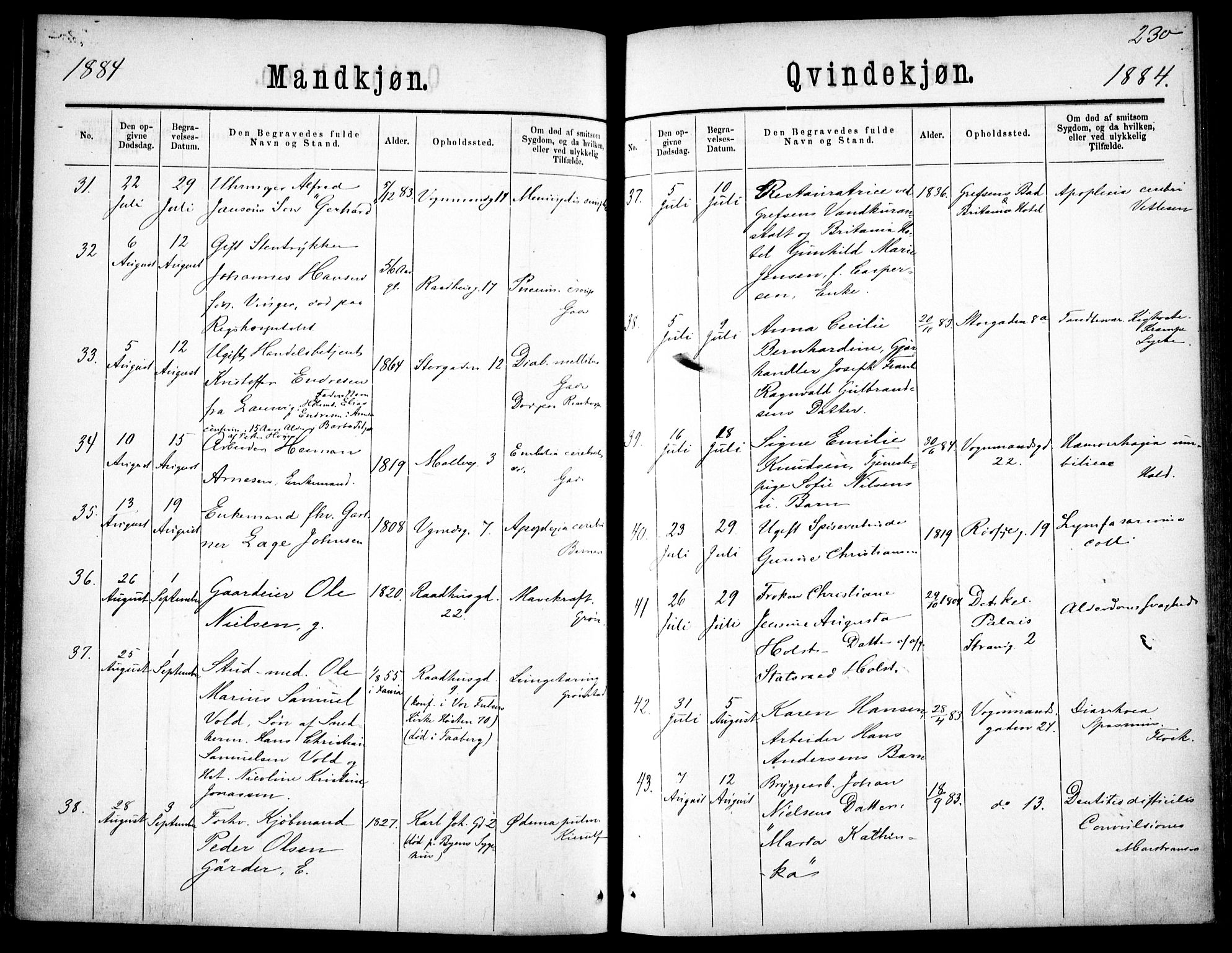 Oslo domkirke Kirkebøker, SAO/A-10752/F/Fa/L0026: Parish register (official) no. 26, 1867-1884, p. 230