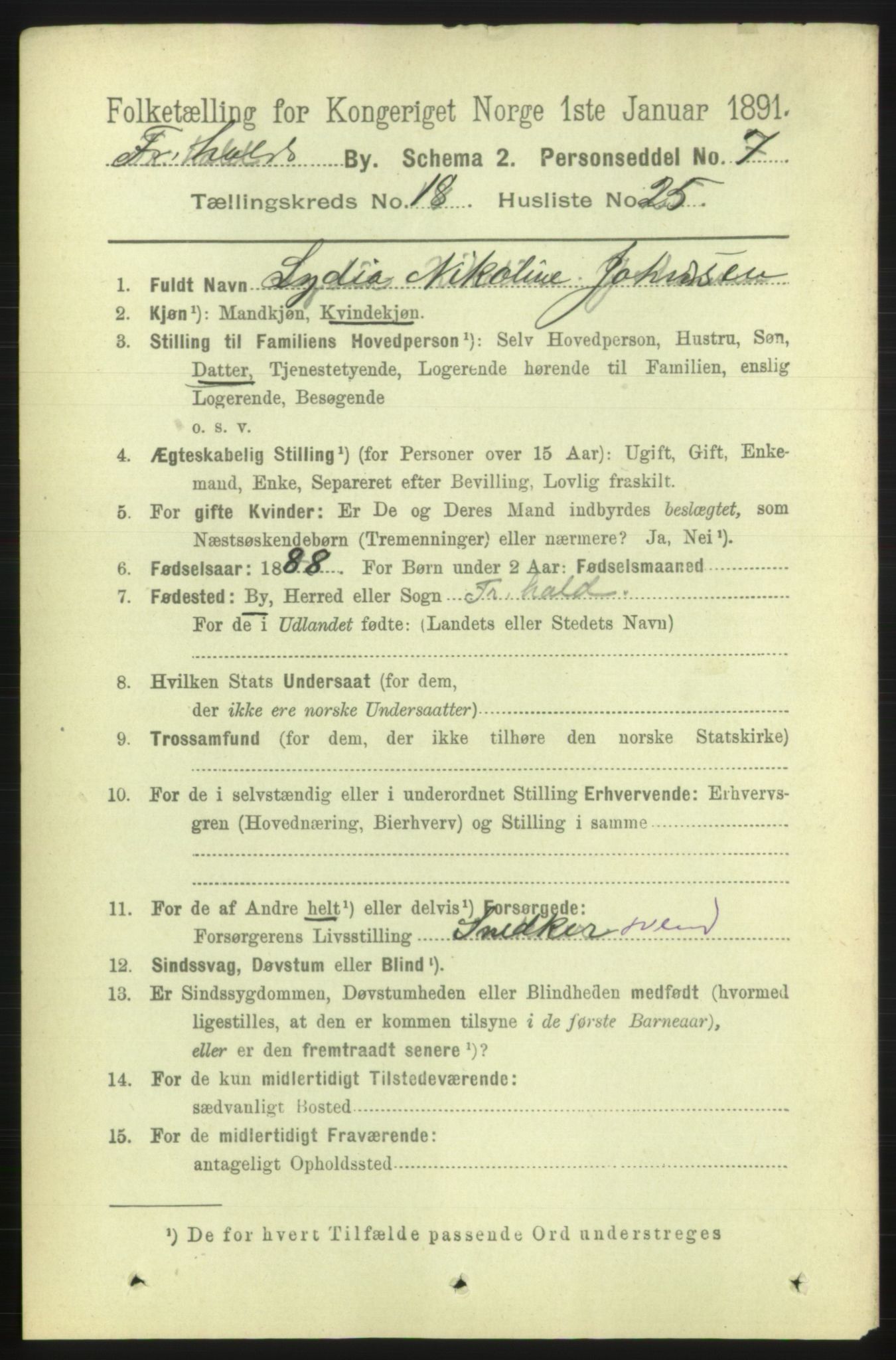 RA, 1891 census for 0101 Fredrikshald, 1891, p. 11772