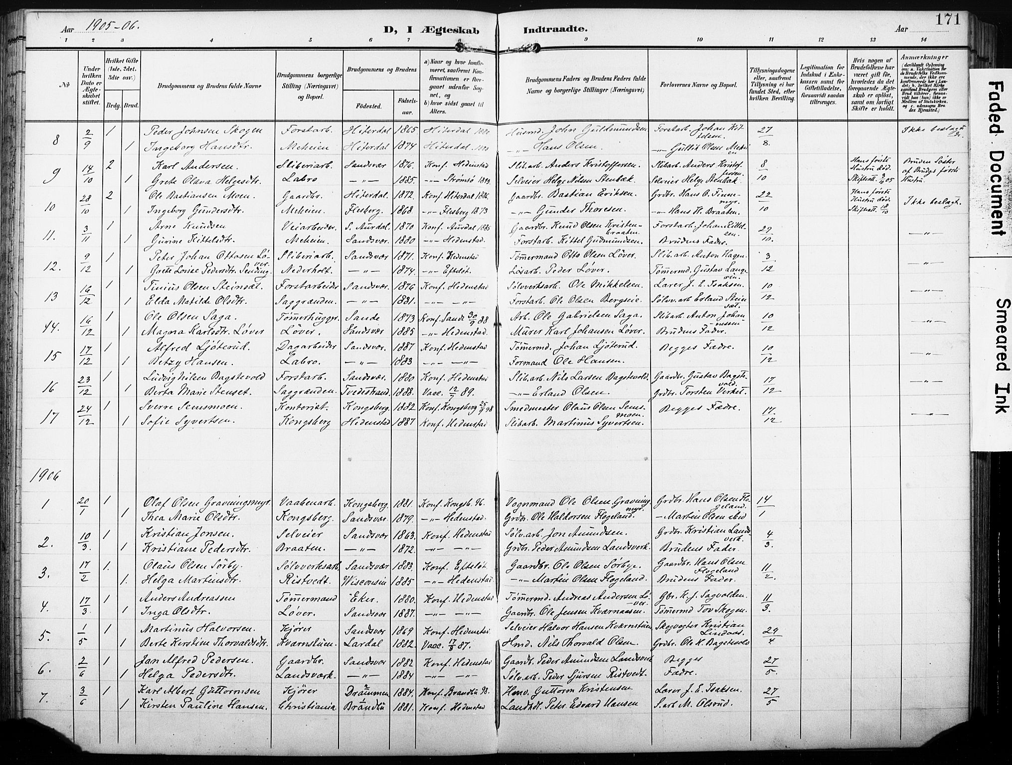 Sandsvær kirkebøker, AV/SAKO-A-244/G/Gd/L0004a: Parish register (copy) no. IV 4A, 1901-1932, p. 171