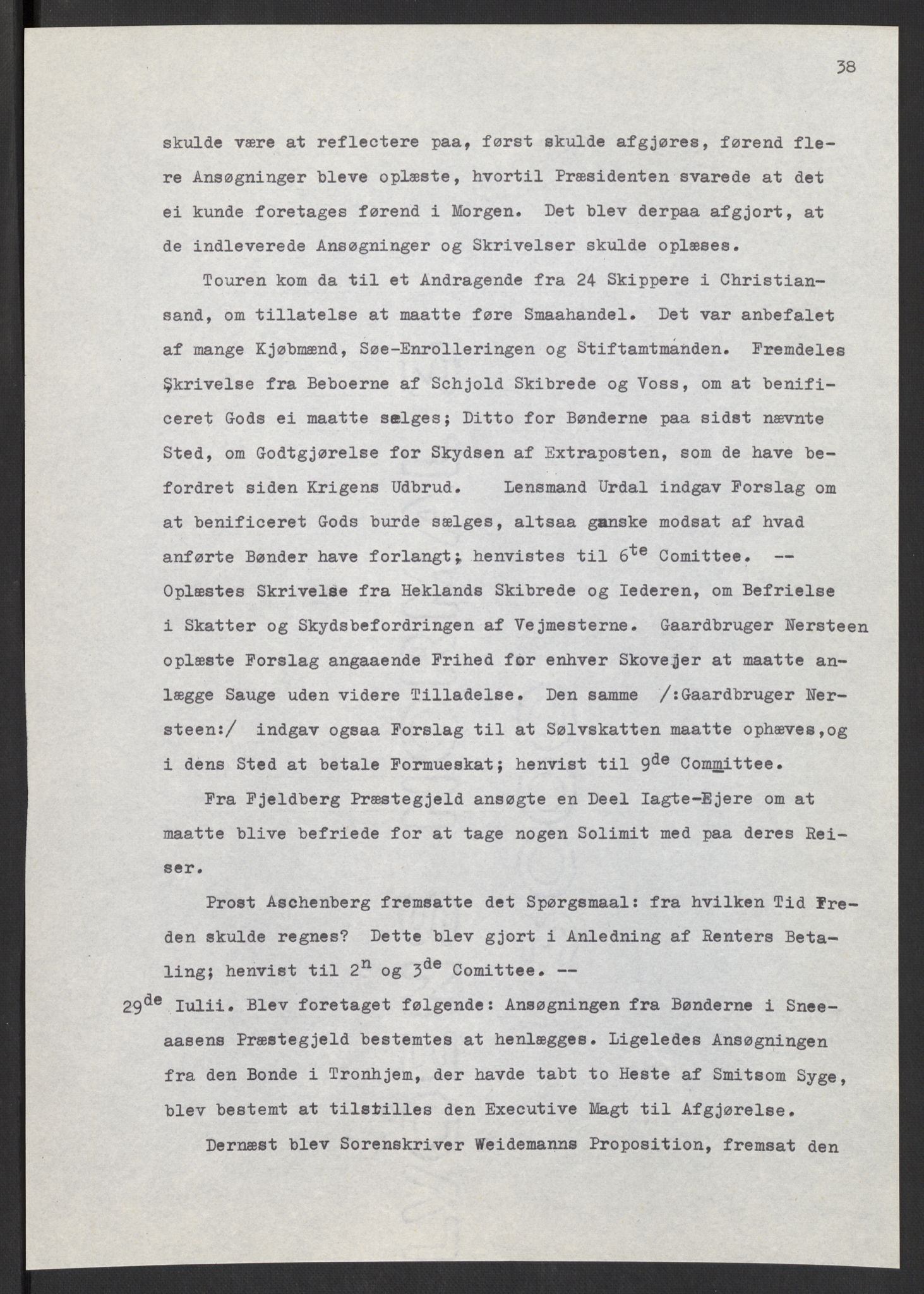 Manuskriptsamlingen, AV/RA-EA-3667/F/L0197: Wetlesen, Hans Jørgen (stortingsmann, ingeniørkaptein); Referat fra Stortinget 1815-1816, 1815-1816, p. 38