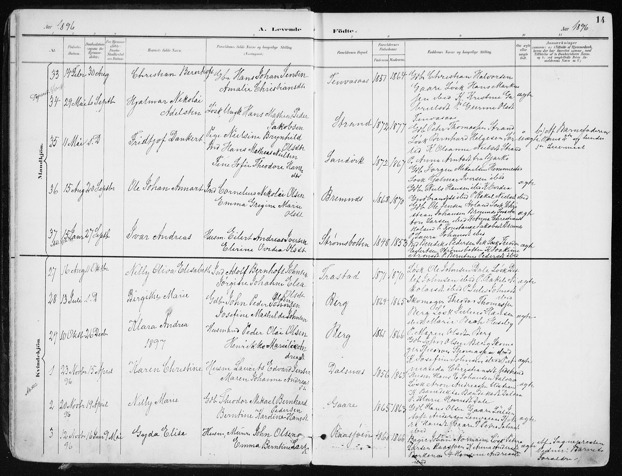 Kvæfjord sokneprestkontor, SATØ/S-1323/G/Ga/Gaa/L0006kirke: Parish register (official) no. 6, 1895-1914, p. 14