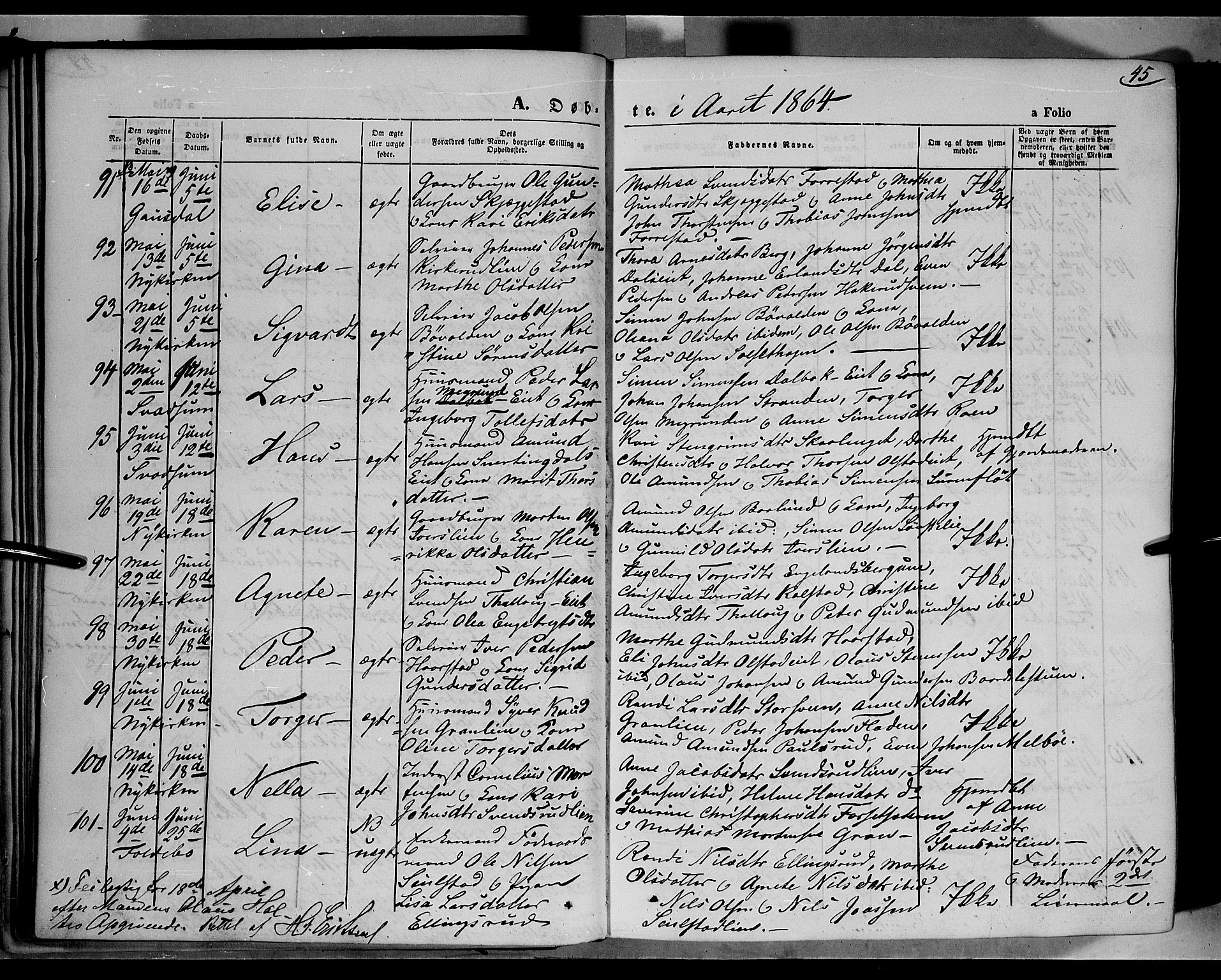 Gausdal prestekontor, AV/SAH-PREST-090/H/Ha/Haa/L0009: Parish register (official) no. 9, 1862-1873, p. 45