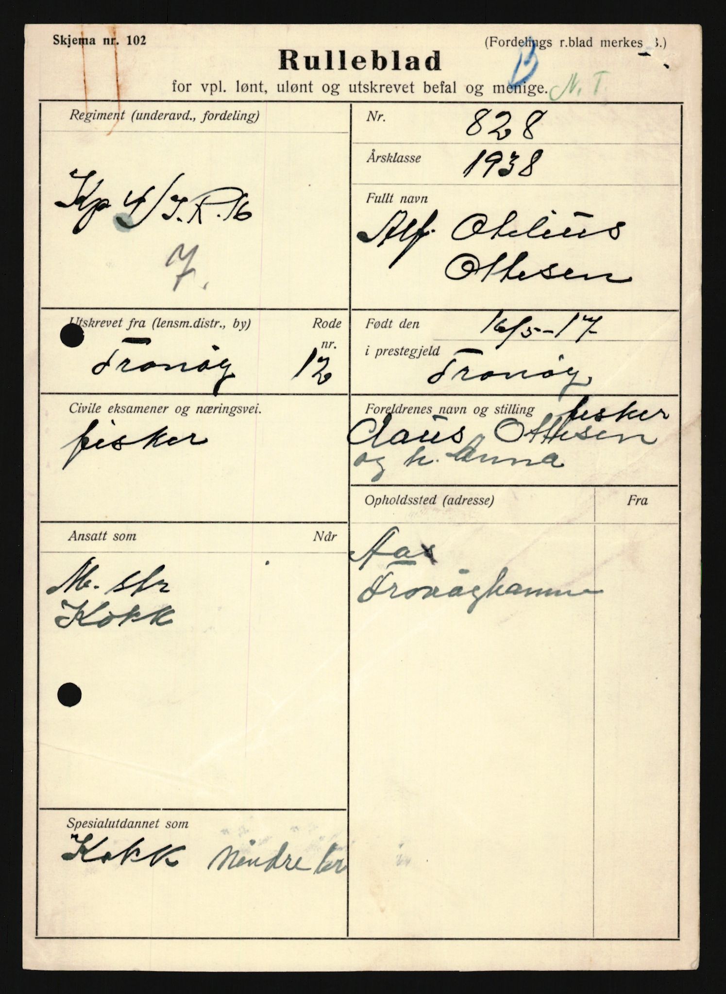 Forsvaret, Troms infanteriregiment nr. 16, AV/RA-RAFA-3146/P/Pa/L0022: Rulleblad for regimentets menige mannskaper, årsklasse 1938, 1938, p. 1295